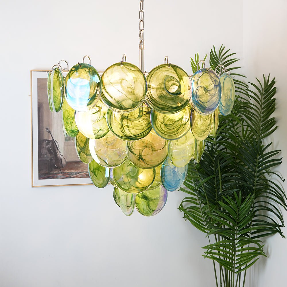 Aurora Chandelier Green Murano Glass Disc Contemporary - Blowlighting