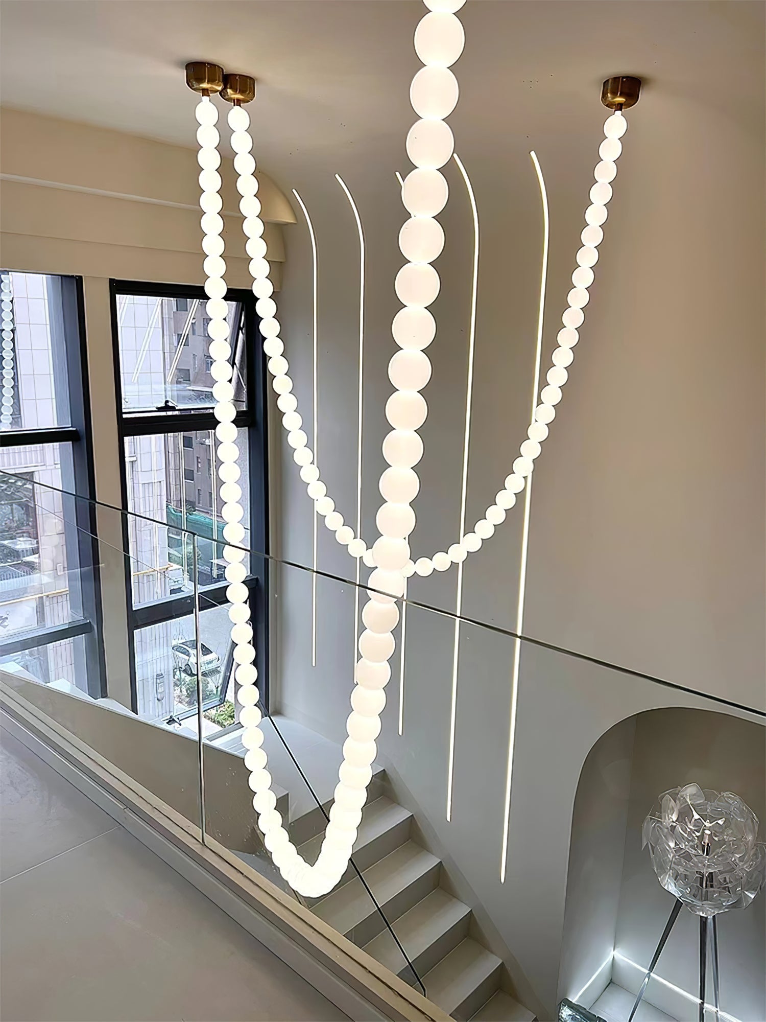 PearlCascade Glass Bead Chandelier - Blowlighting