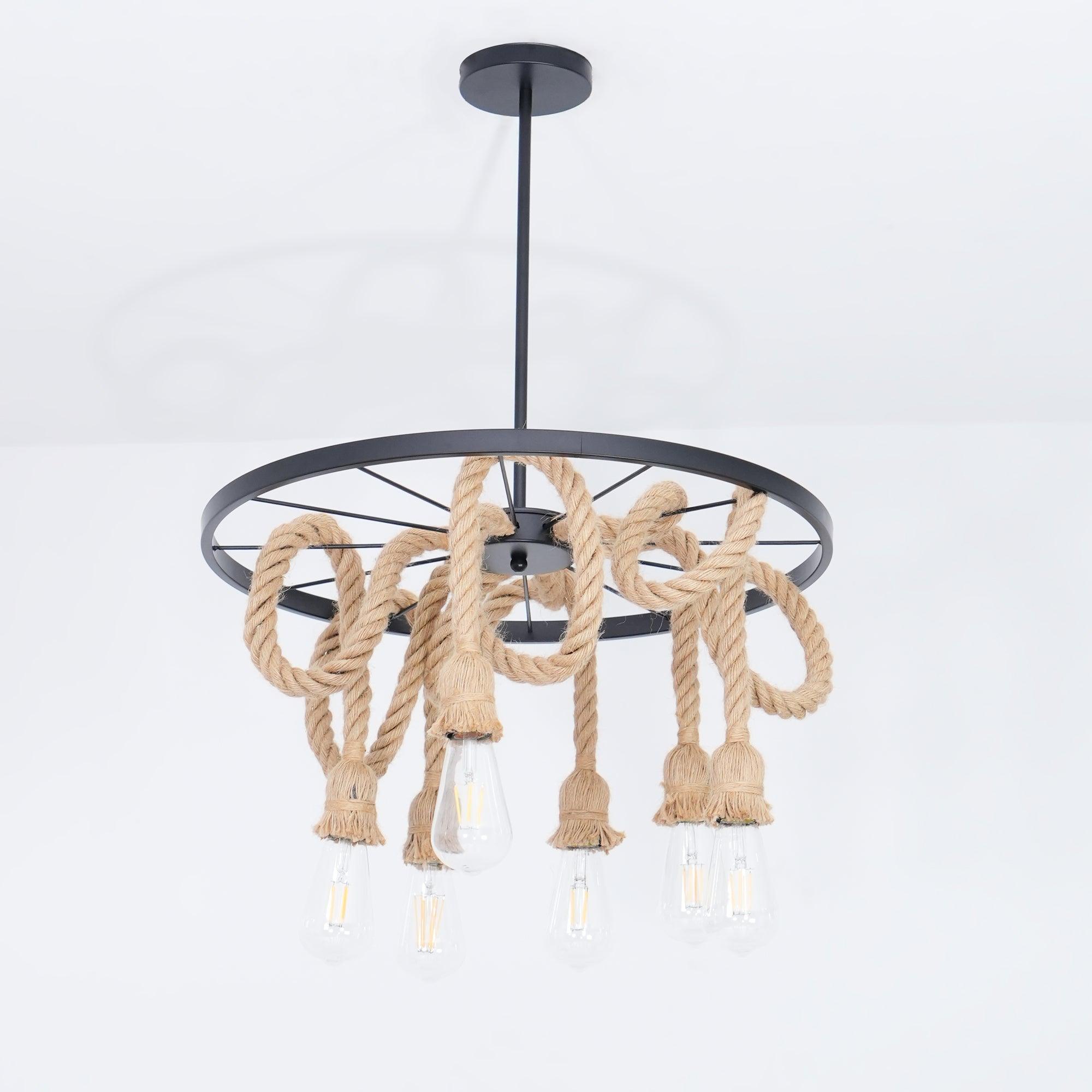 Hemp Rope Industrial Six Head Chandelier - Blowlighting