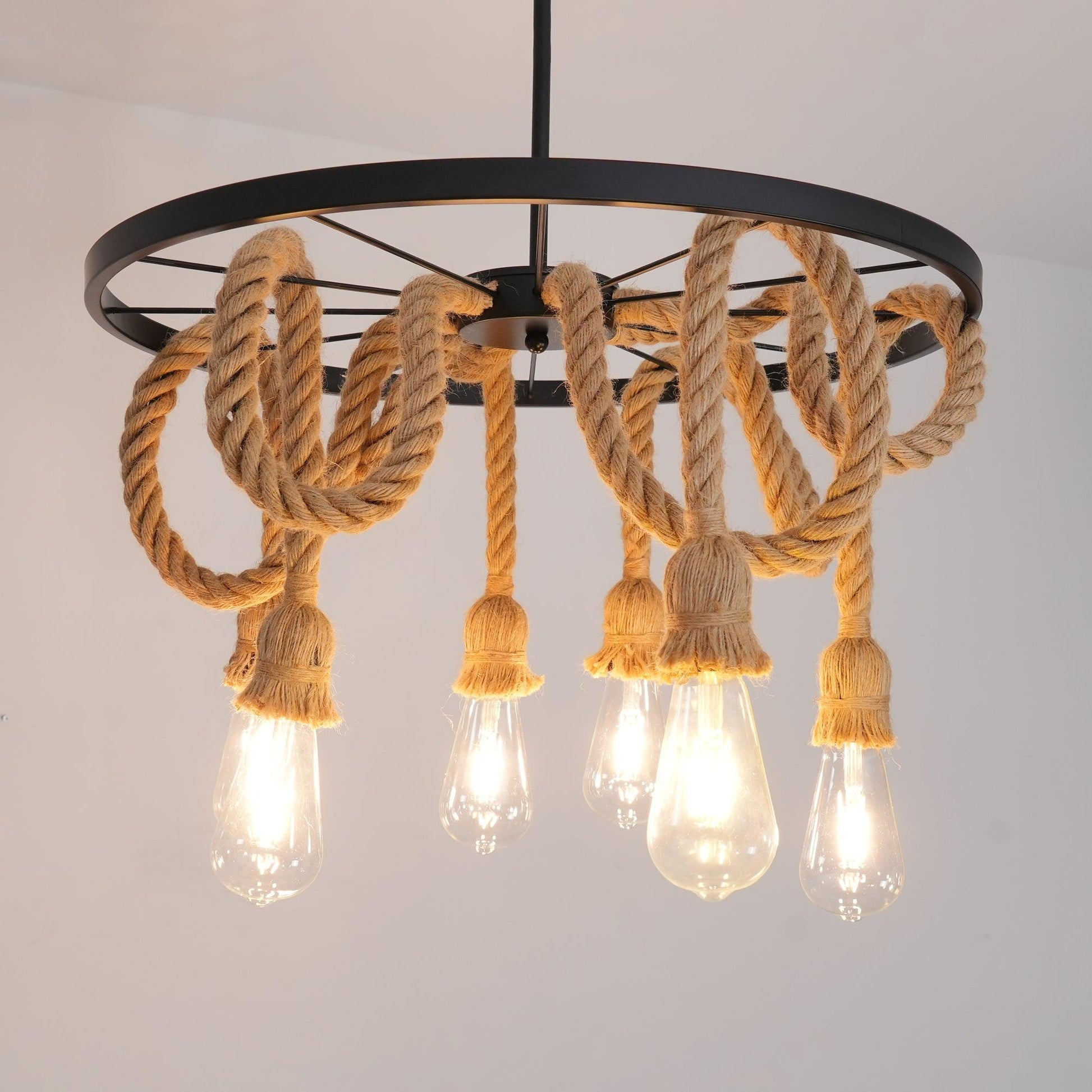 Hemp Rope Industrial Six Head Chandelier - Blowlighting