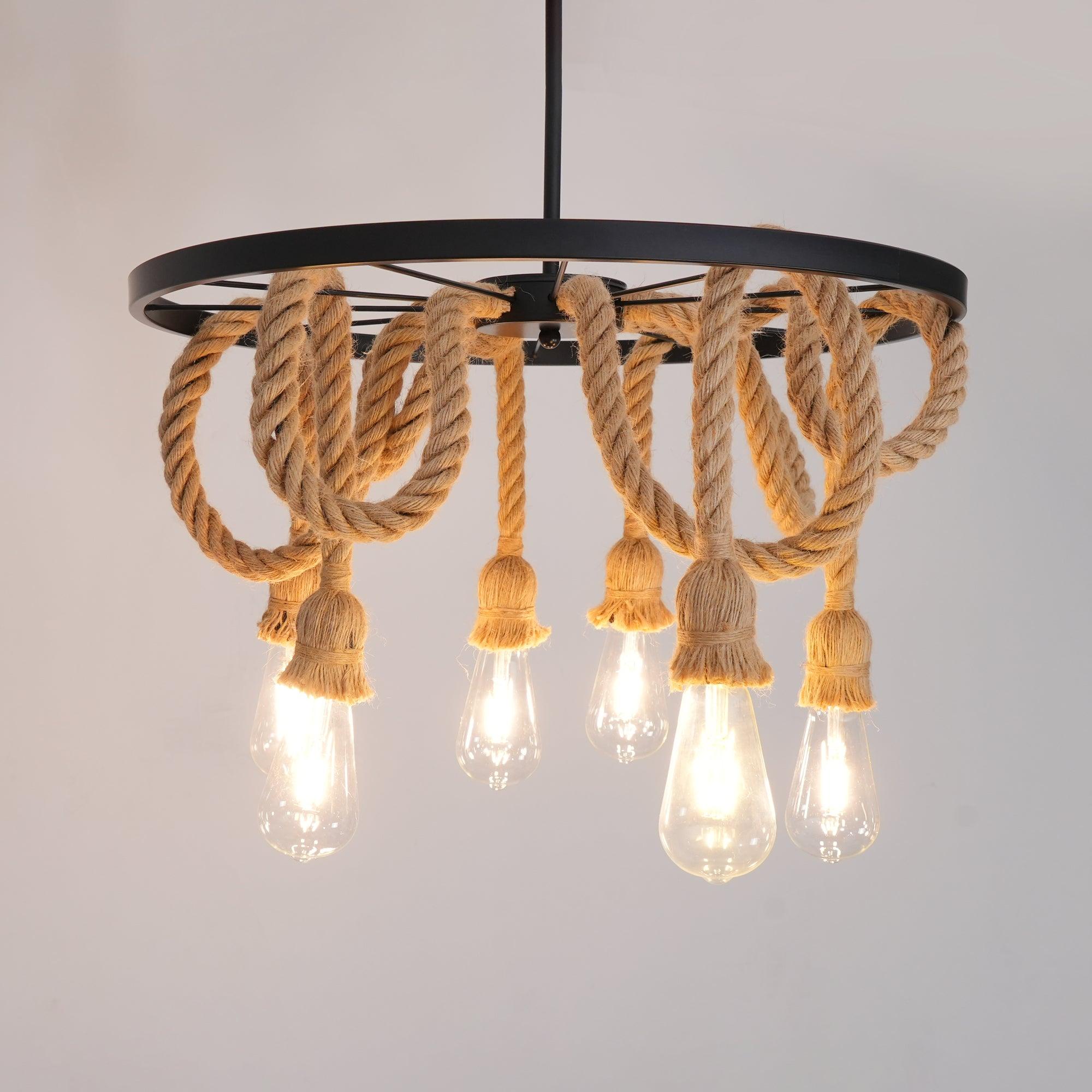 Hemp Rope Industrial Six Head Chandelier - Blowlighting