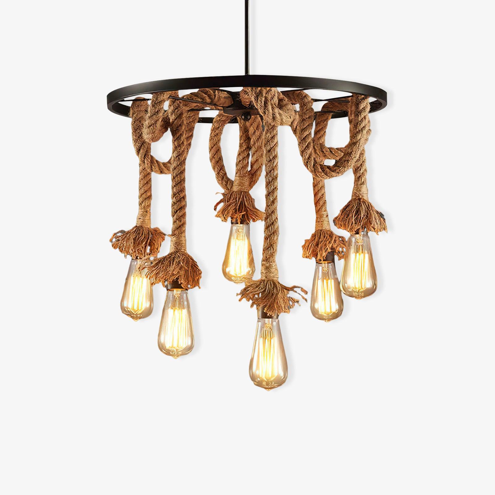 Hemp Rope Industrial Six Head Chandelier - Blowlighting