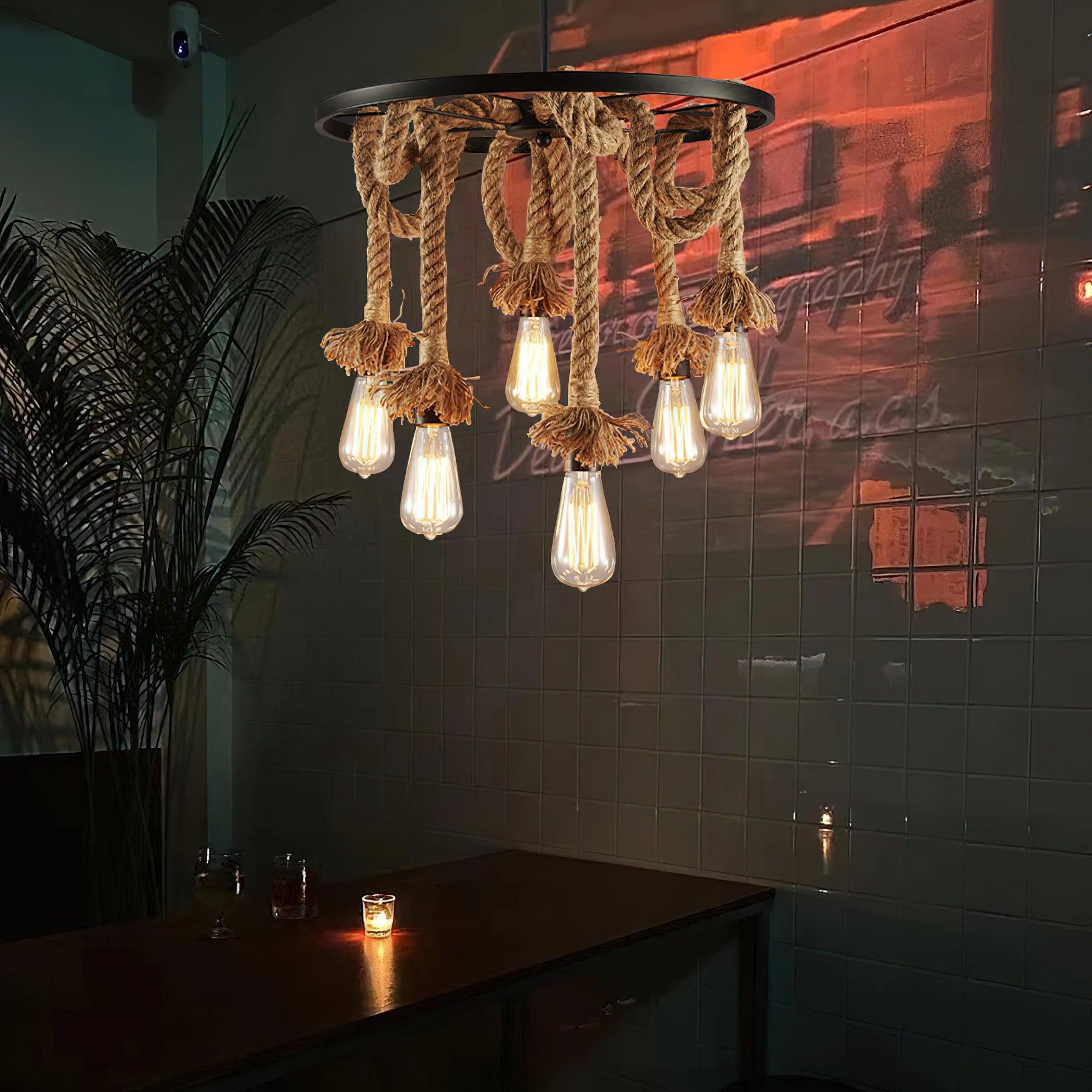 Hemp Rope Industrial Six Head Chandelier - Blowlighting