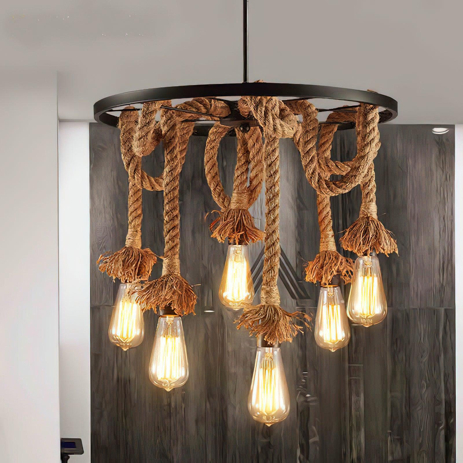 Hemp Rope Industrial Six Head Chandelier - Blowlighting
