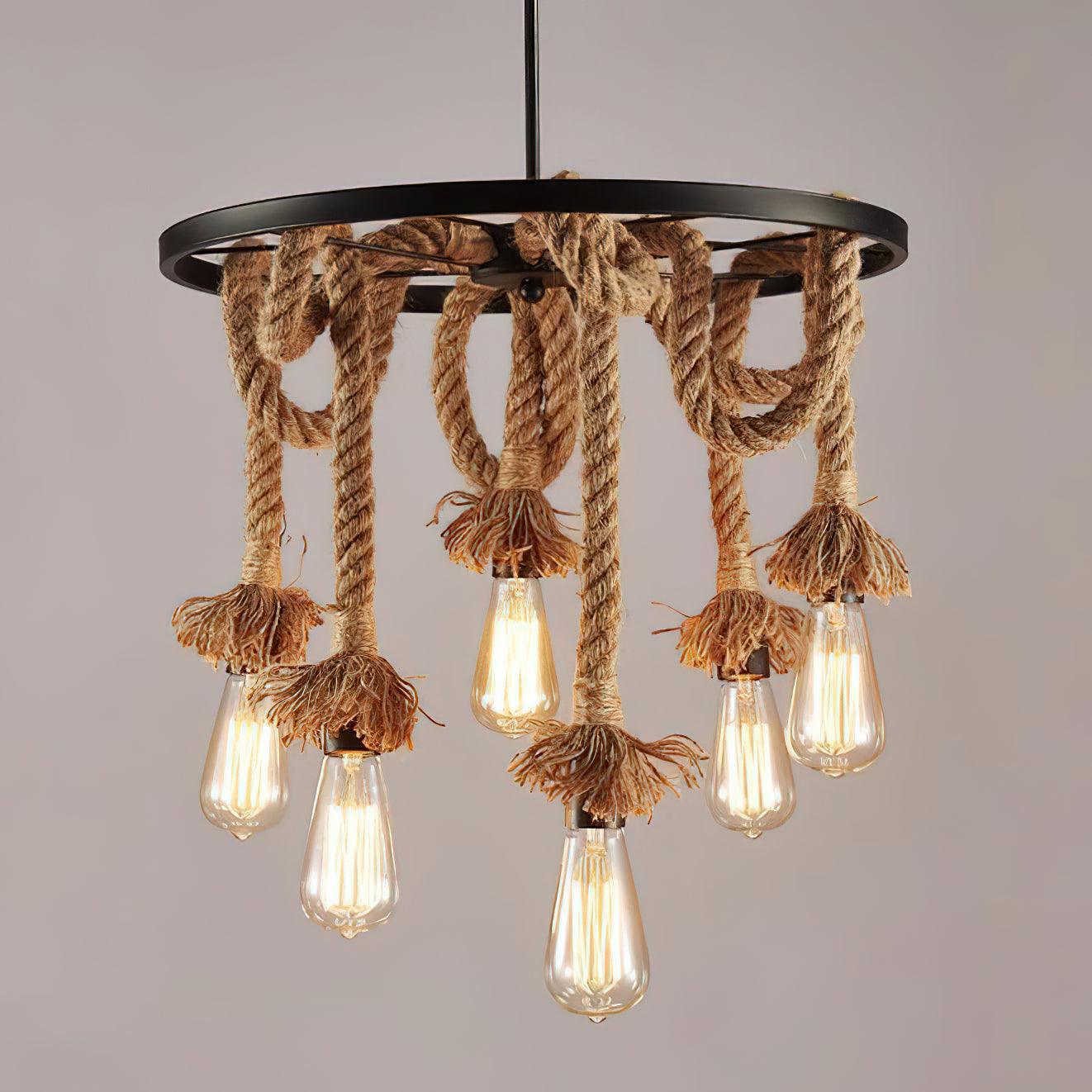 Hemp Rope Industrial Six Head Chandelier - Blowlighting