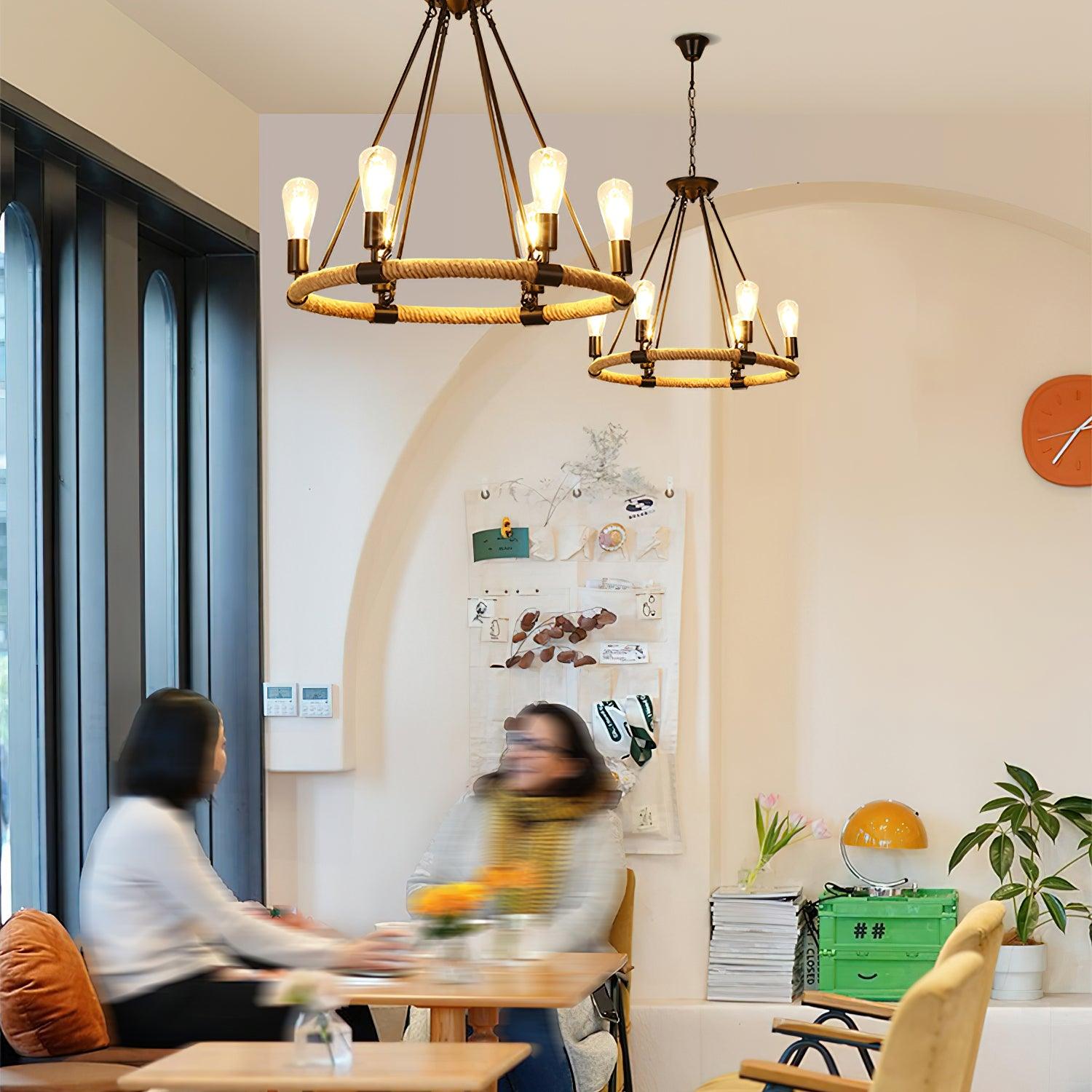 Hemp Rope Industrial Large Circle Chandelier - Blowlighting