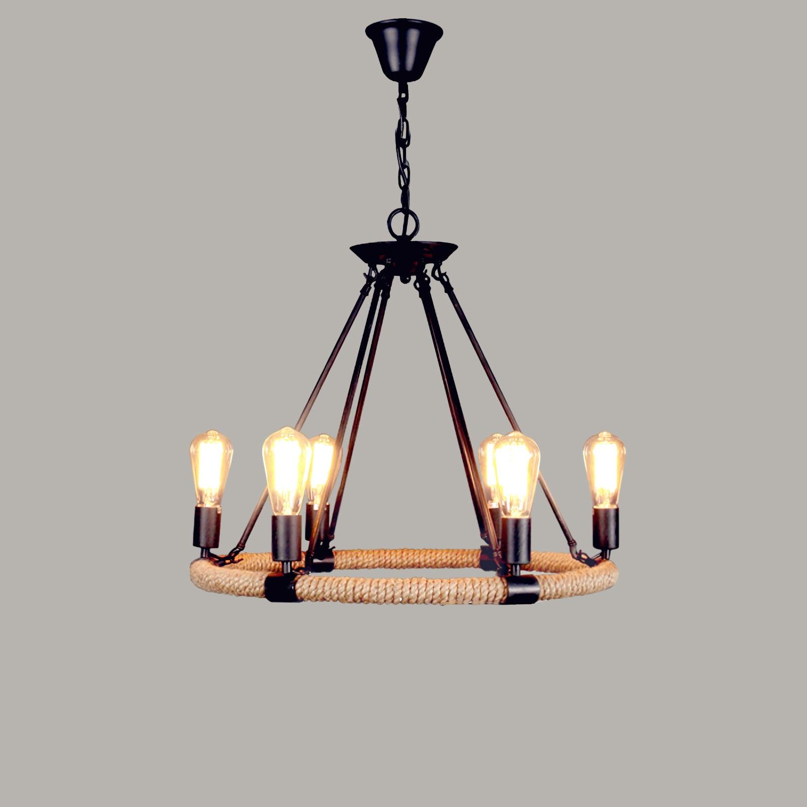 Hemp Rope Industrial Large Circle Chandelier - Blowlighting