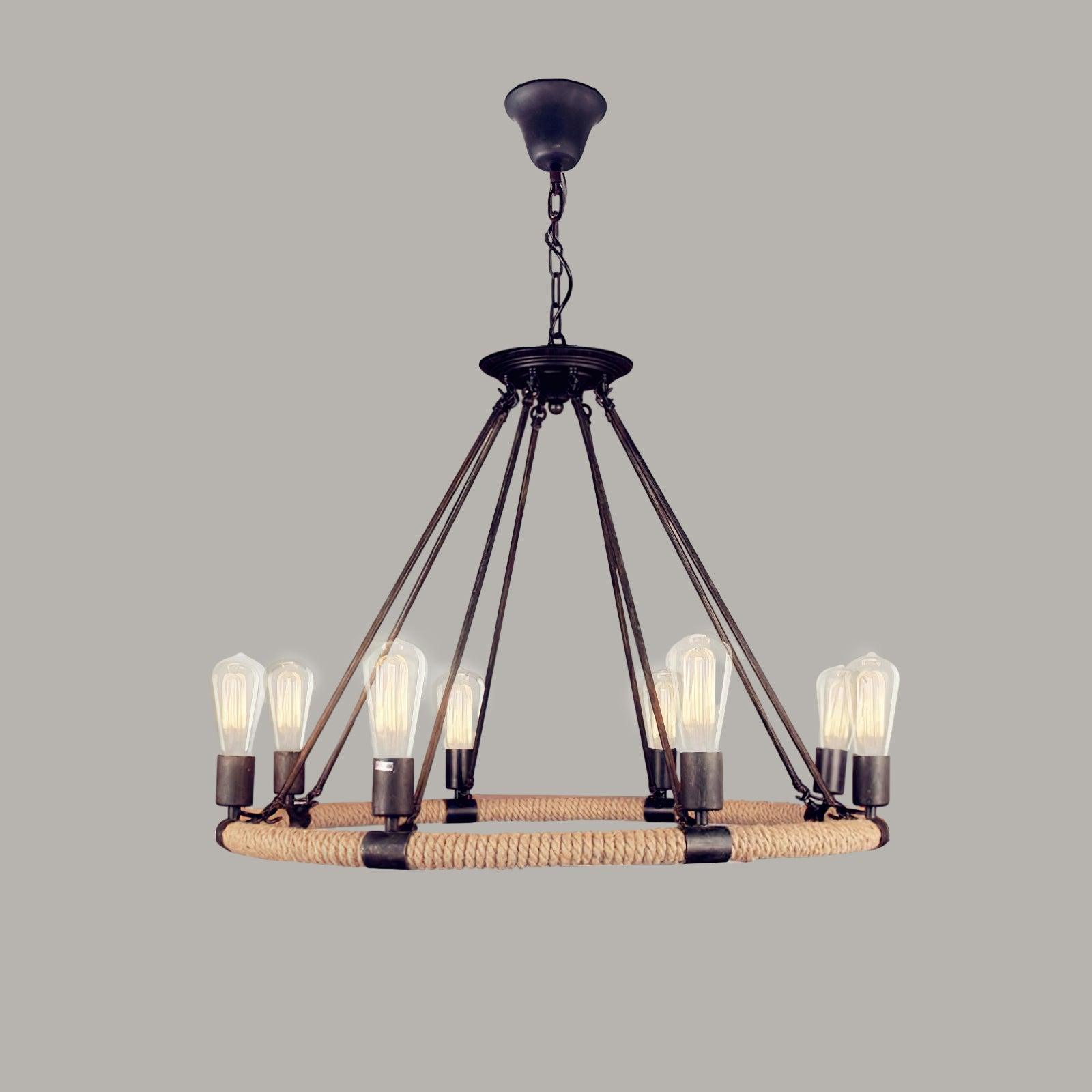 Hemp Rope Industrial Large Circle Chandelier - Blowlighting