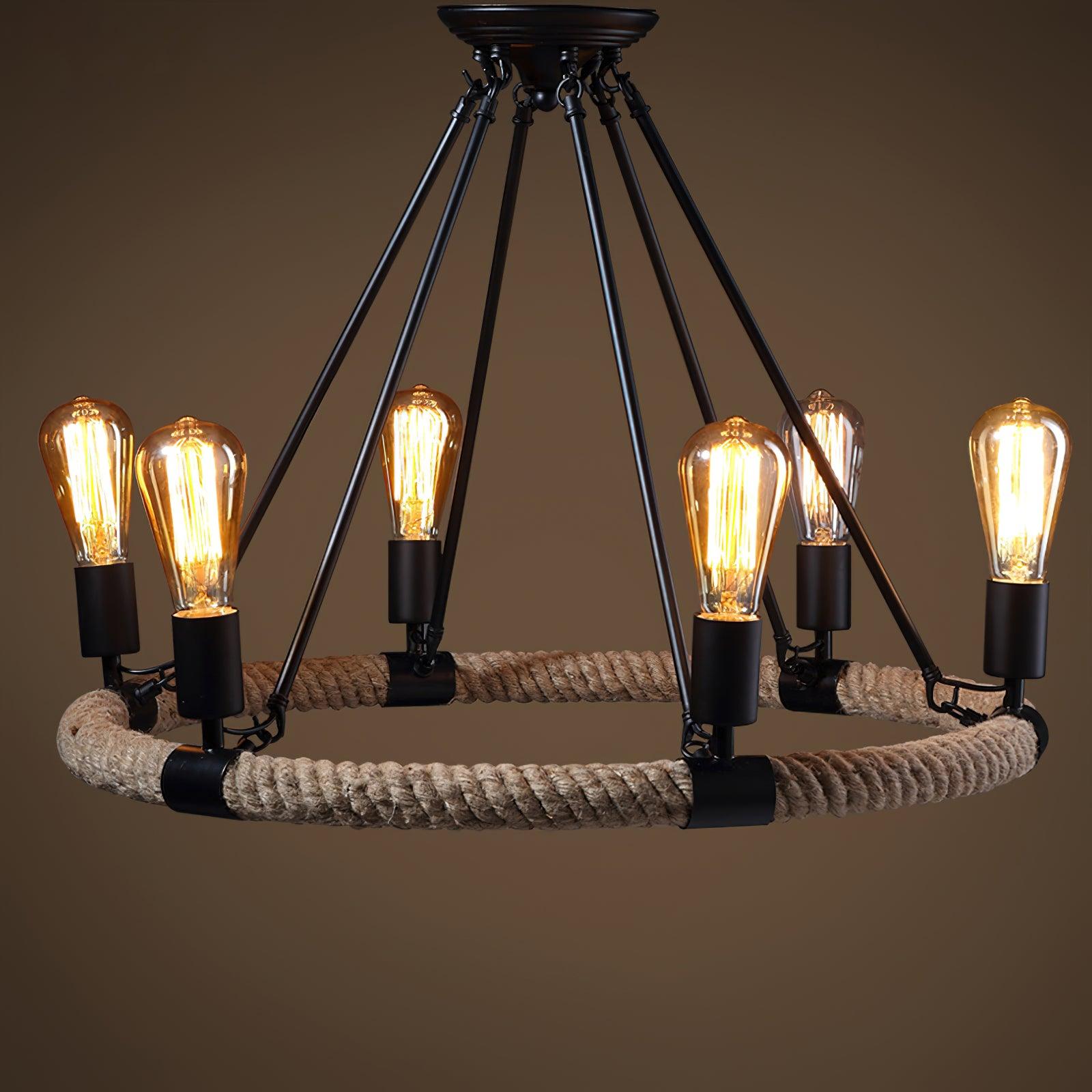 Hemp Rope Industrial Large Circle Chandelier - Blowlighting