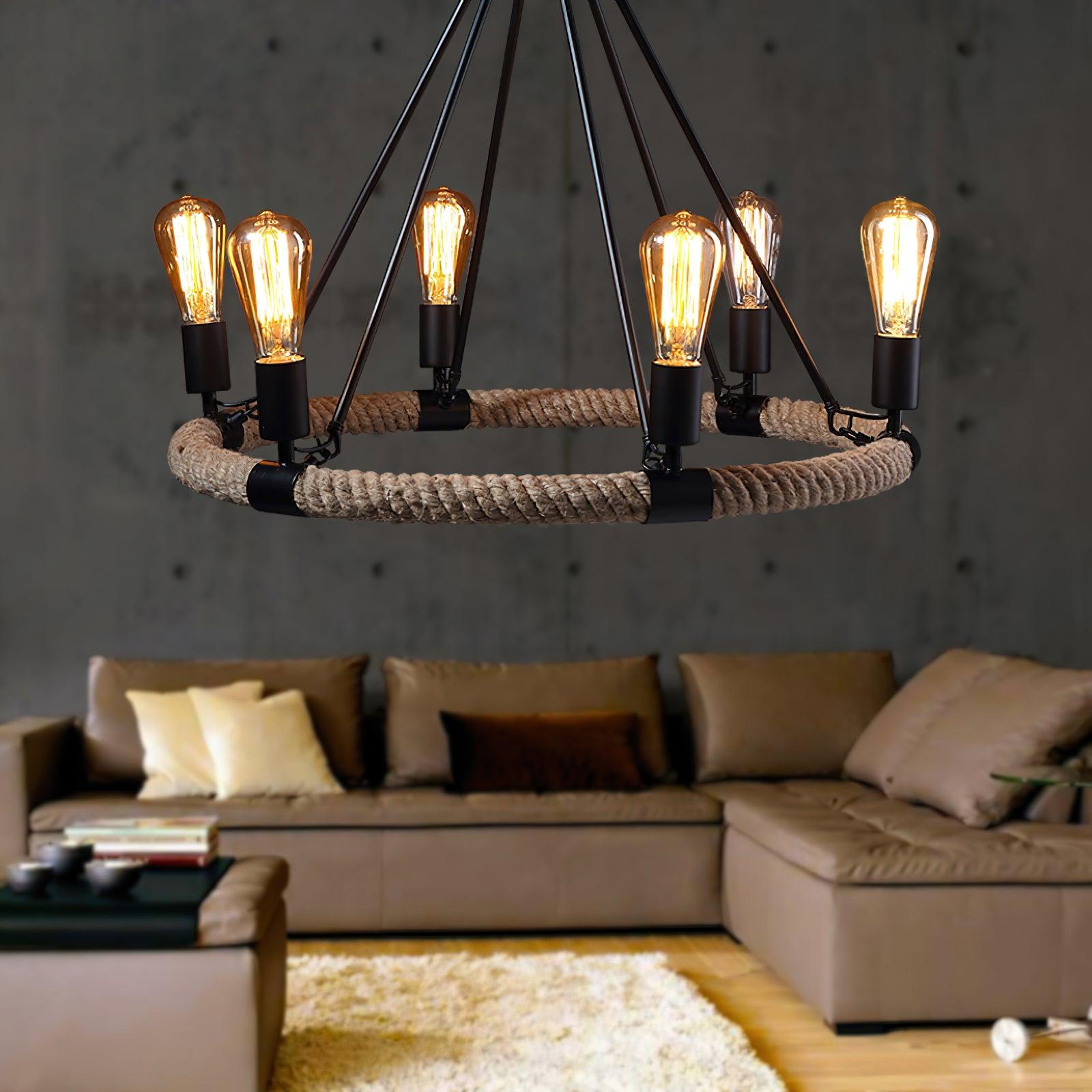 Hemp Rope Industrial Large Circle Chandelier - Blowlighting