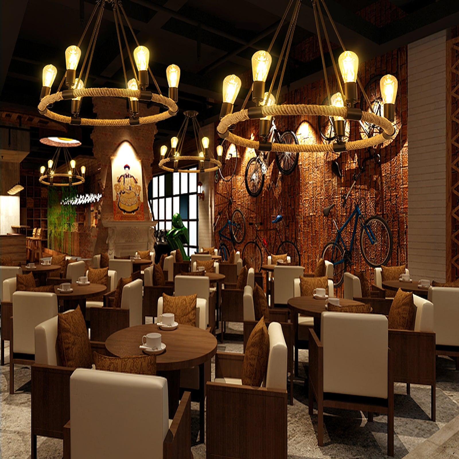 Hemp Rope Industrial Large Circle Chandelier - Blowlighting