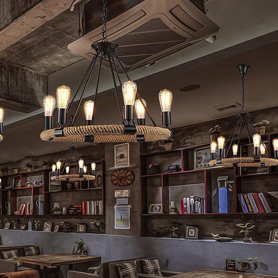 Hemp Rope Industrial Large Circle Chandelier - Blowlighting