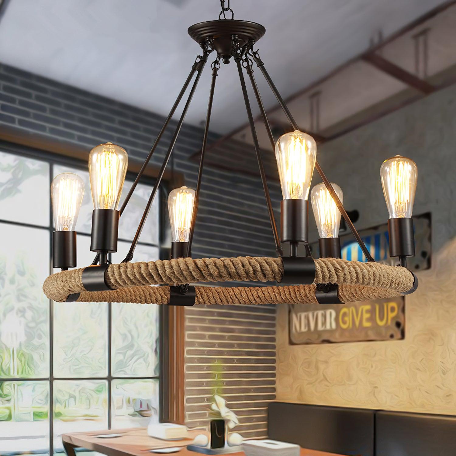 Hemp Rope Industrial Large Circle Chandelier - Blowlighting