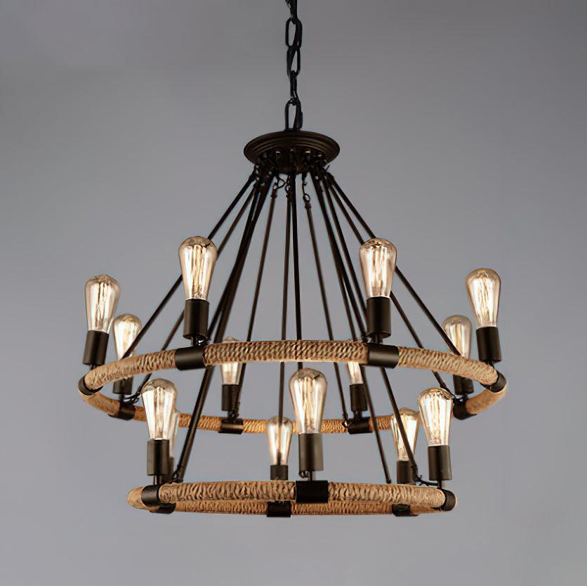 Hemp Rope Industrial Large Circle Chandelier - Blowlighting