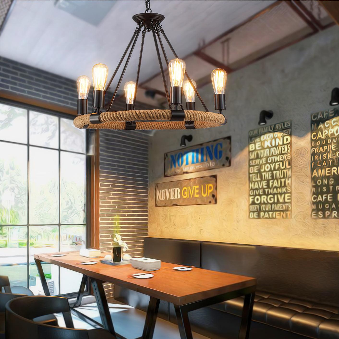 Hemp Rope Industrial Large Circle Chandelier - Blowlighting