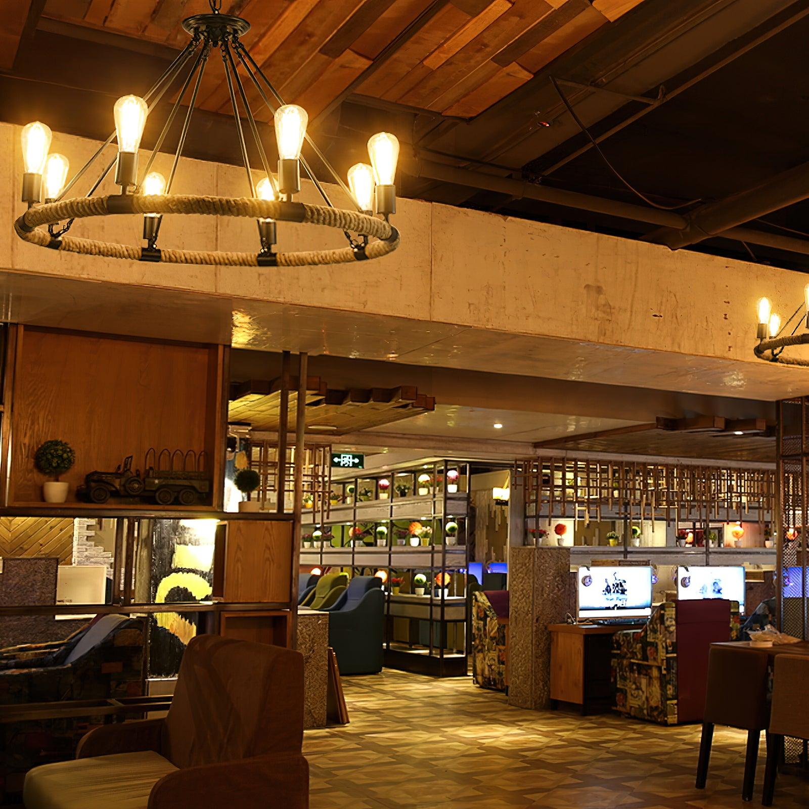 Hemp Rope Industrial Large Circle Chandelier - Blowlighting