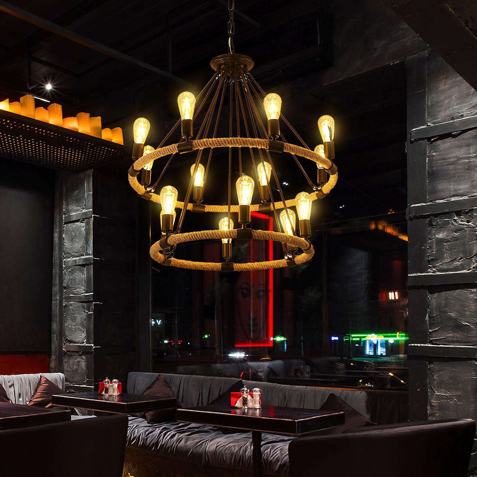 Hemp Rope Industrial Large Circle Chandelier - Blowlighting