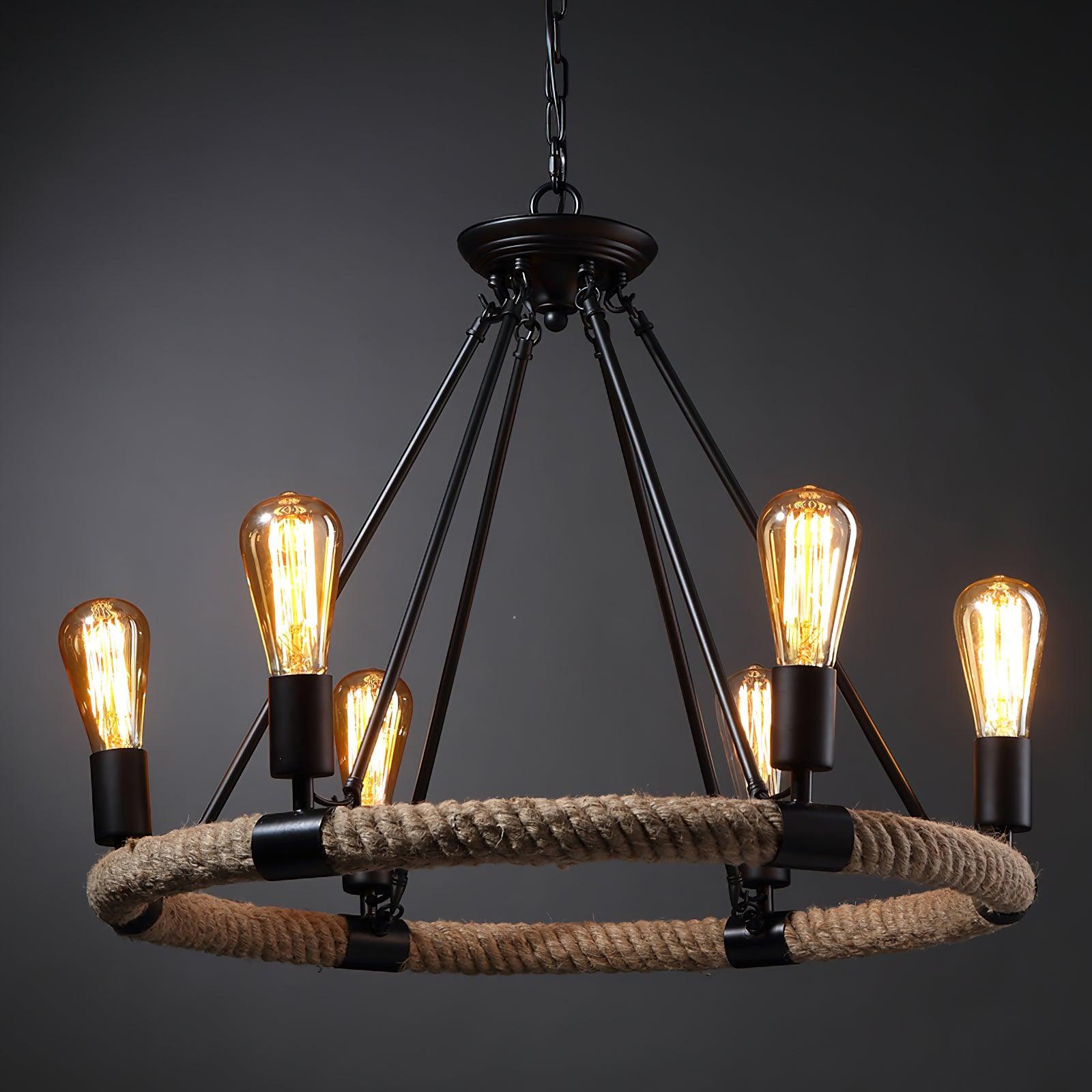 Hemp Rope Industrial Large Circle Chandelier - Blowlighting