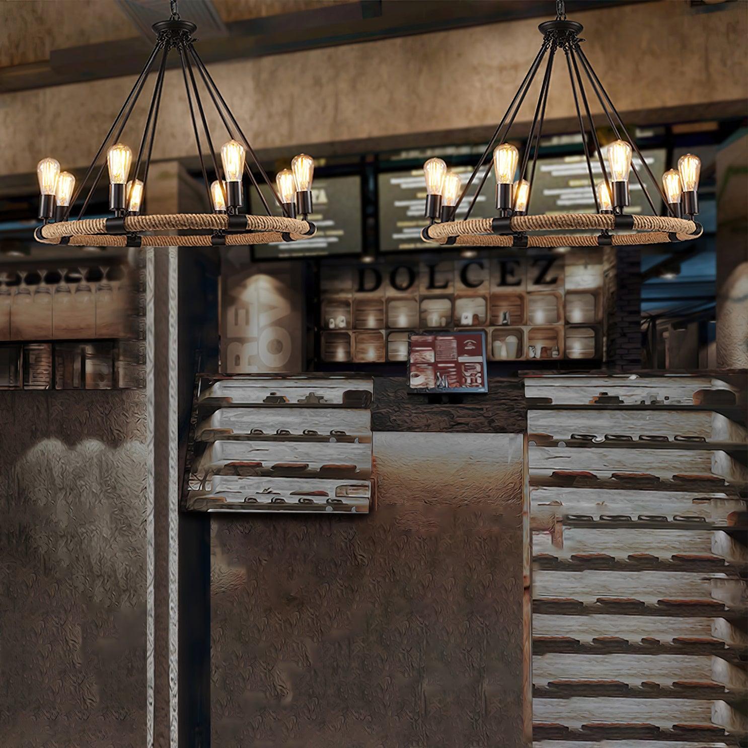 Hemp Rope Industrial Large Circle Chandelier - Blowlighting