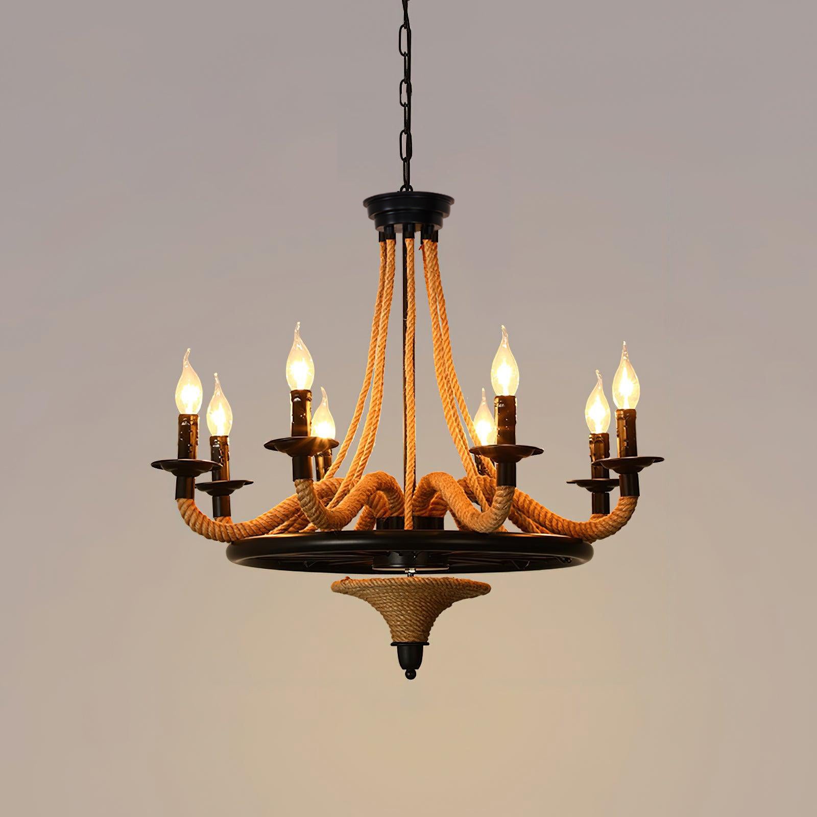 Hemp Rope Industrial Large Wheel Chandelier - Blowlighting