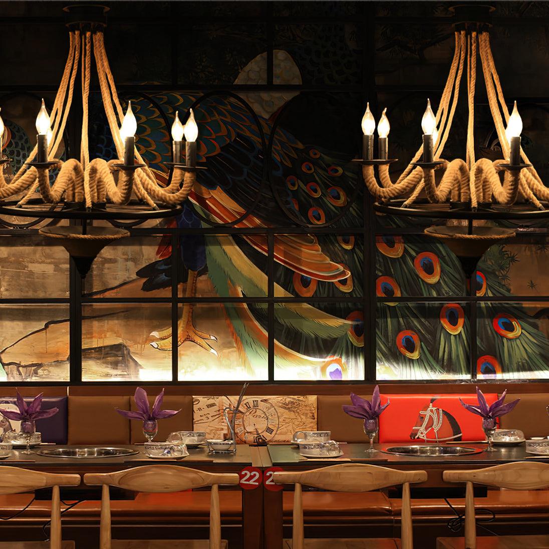 Hemp Rope Industrial Large Wheel Chandelier - Blowlighting