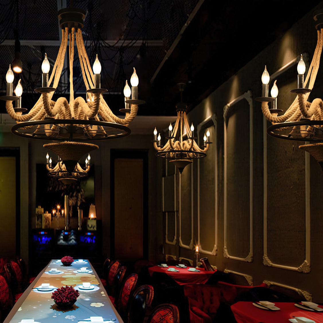 Hemp Rope Industrial Large Wheel Chandelier - Blowlighting