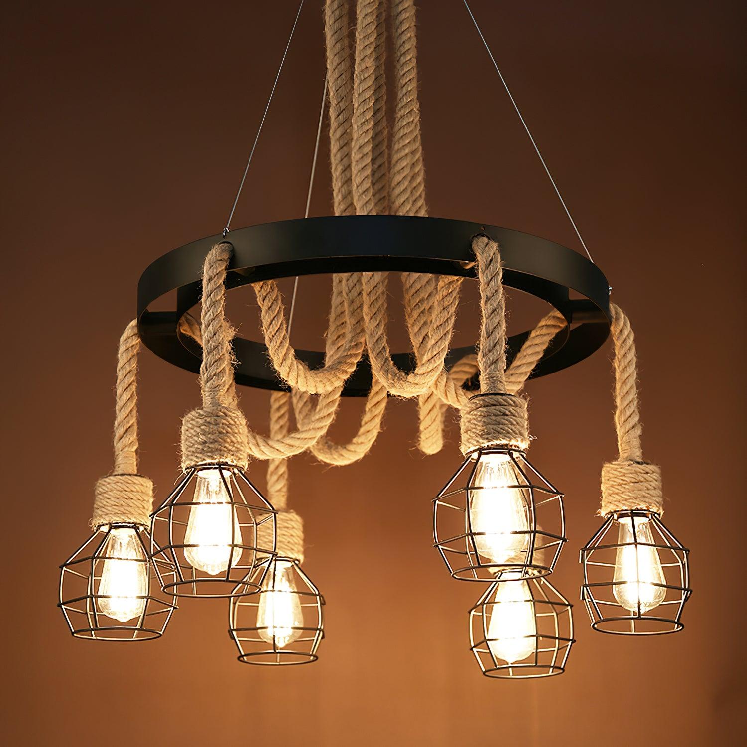 Hemp Rope Industrial Starfall Chandelier - Blowlighting