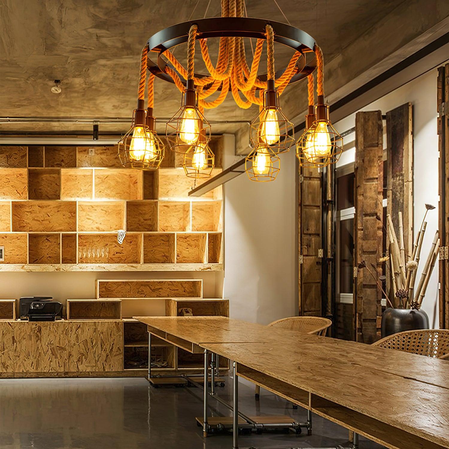 Hemp Rope Industrial Starfall Chandelier - Blowlighting