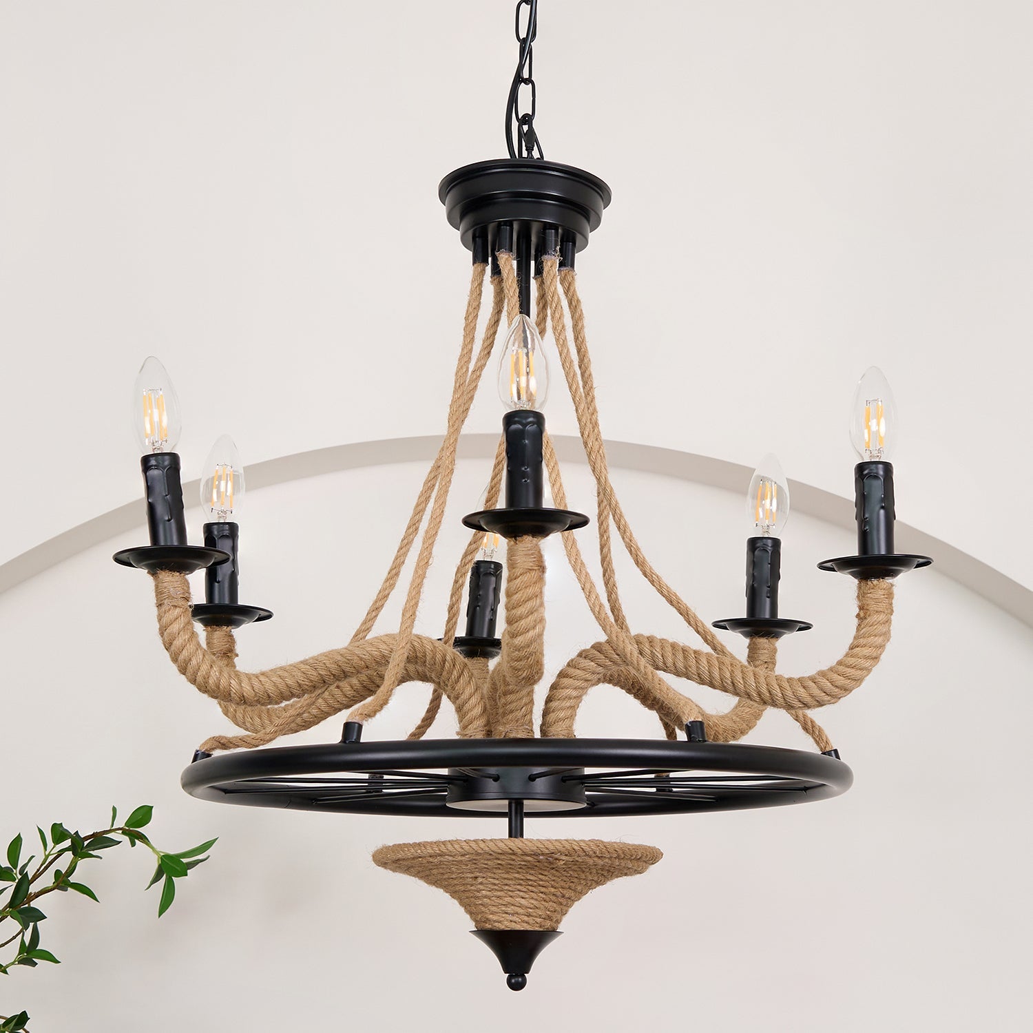 Hemp Rope Industrial Large Wheel Chandelier - Blowlighting