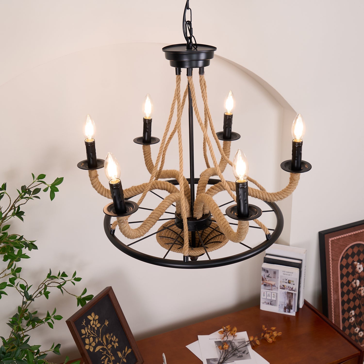 Hemp Rope Industrial Large Wheel Chandelier - Blowlighting
