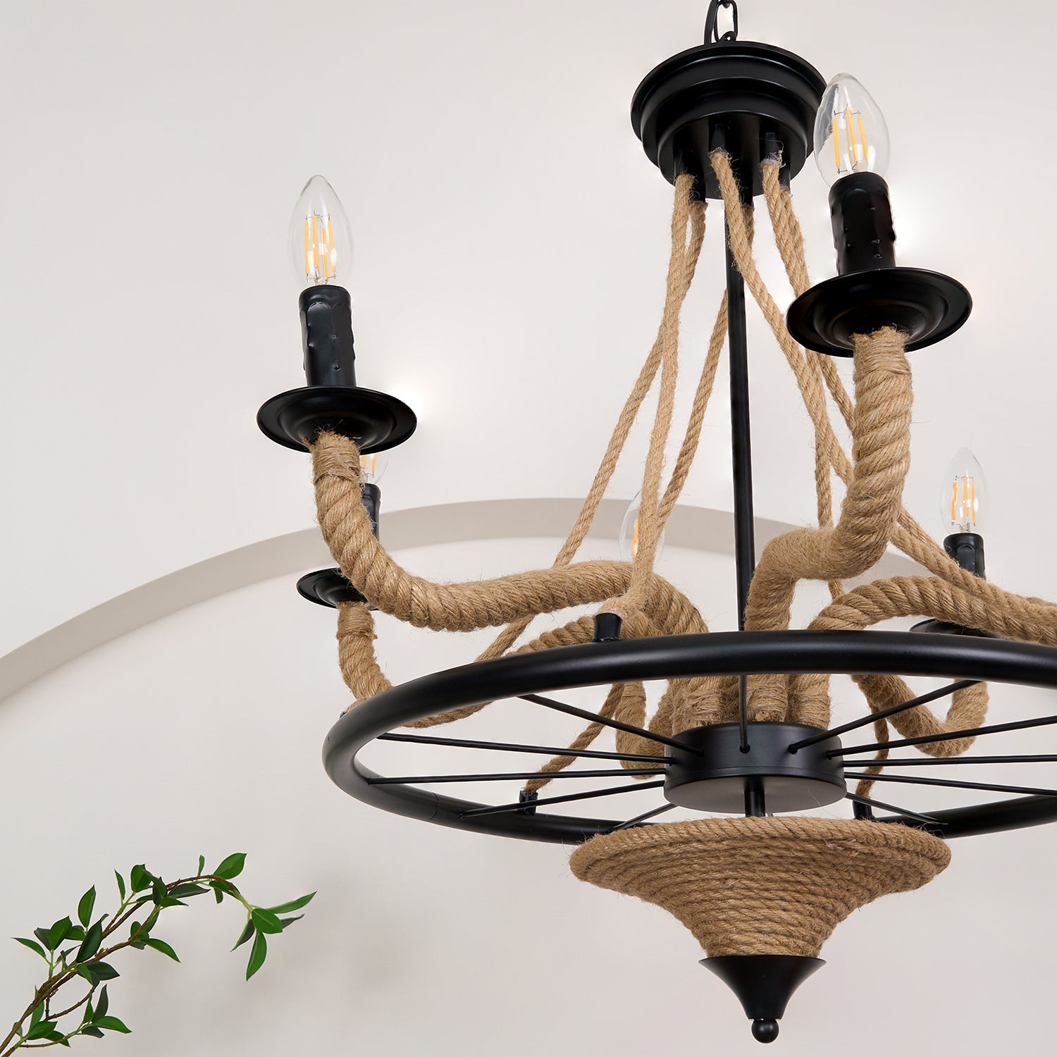 Hemp Rope Industrial Large Wheel Chandelier - Blowlighting