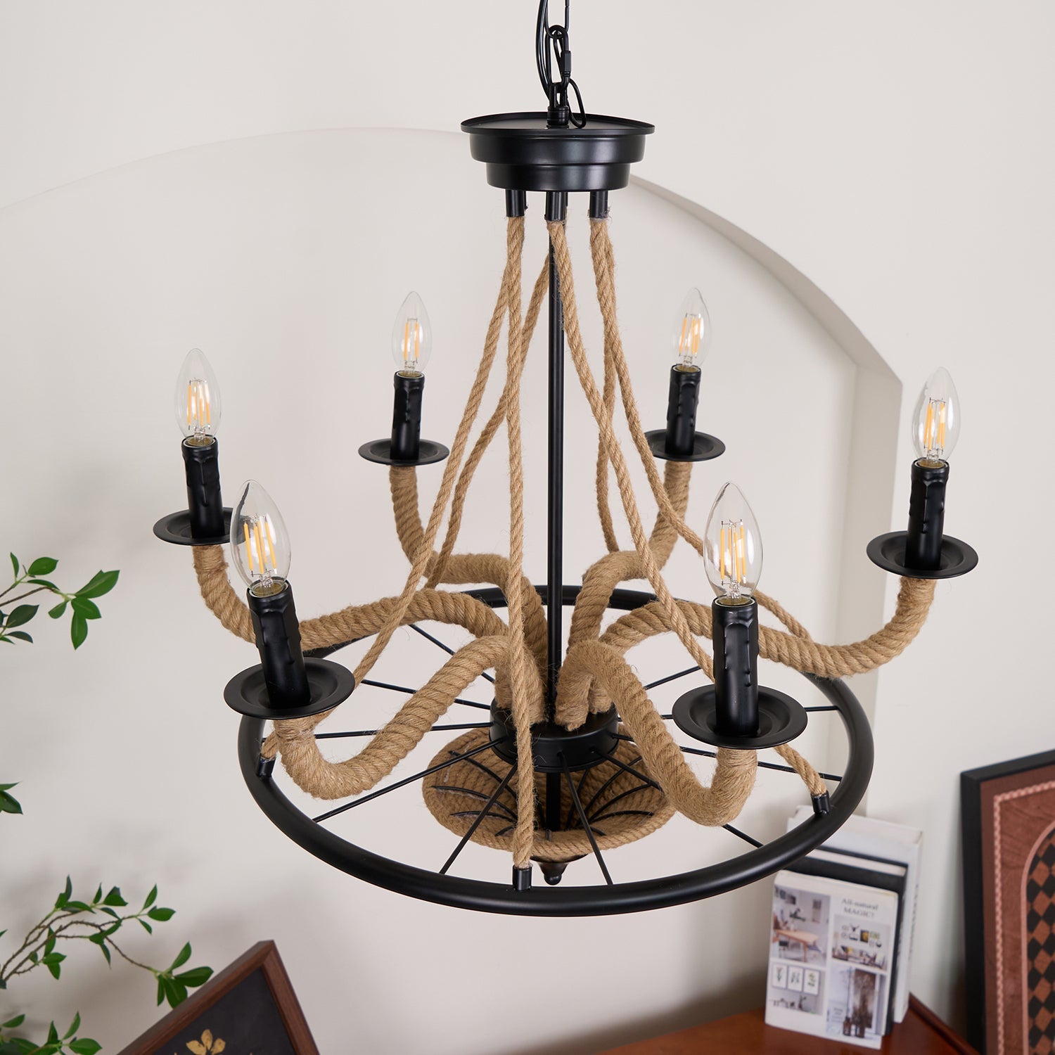 Hemp Rope Industrial Large Wheel Chandelier - Blowlighting