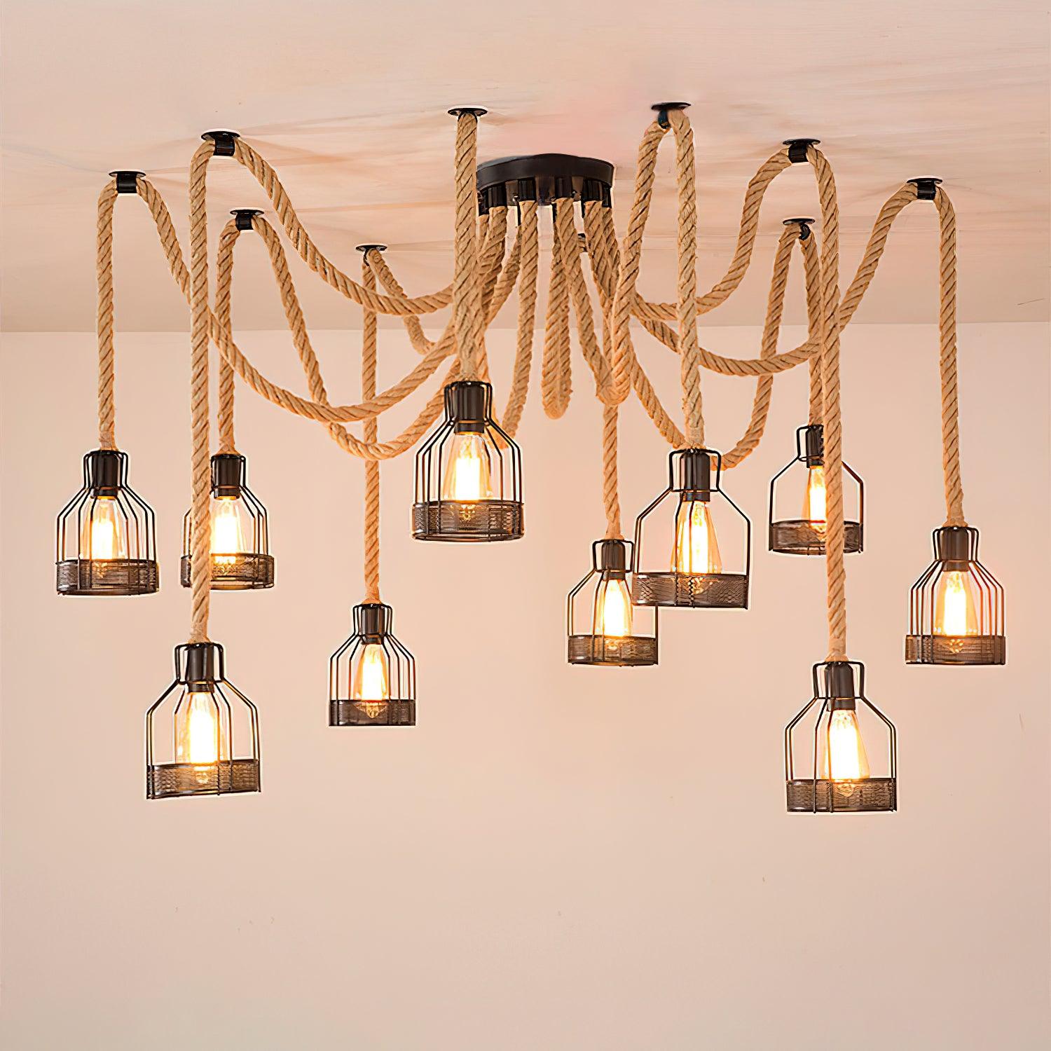 Hemp Rope Scattered Flower Chandelier - Blowlighting