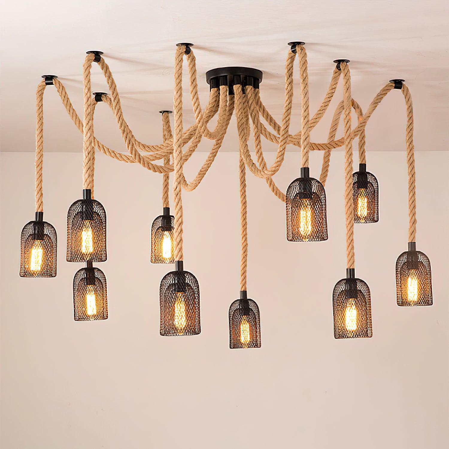 Hemp Rope Scattered Flower Chandelier - Blowlighting