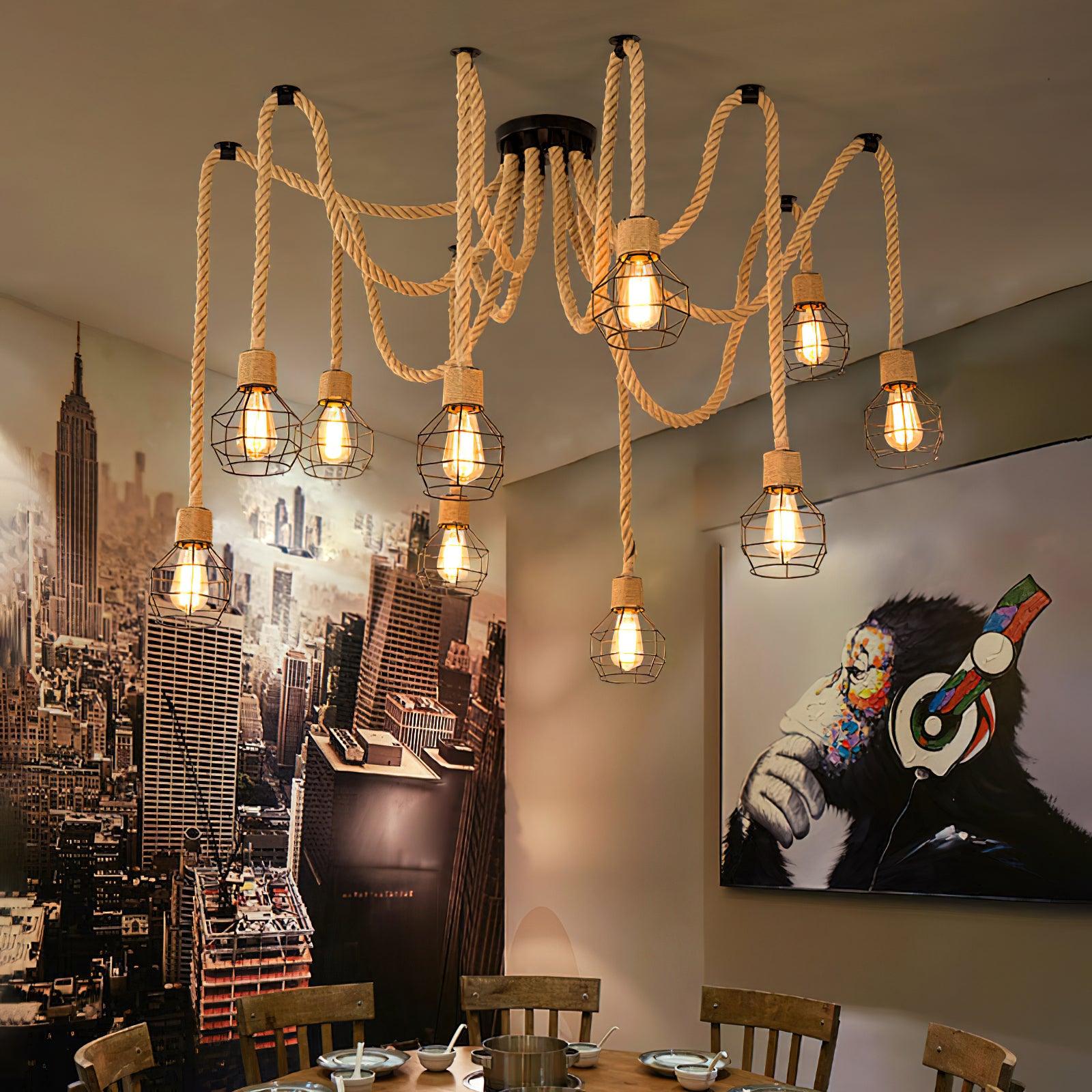 Hemp Rope Scattered Flower Chandelier - Blowlighting