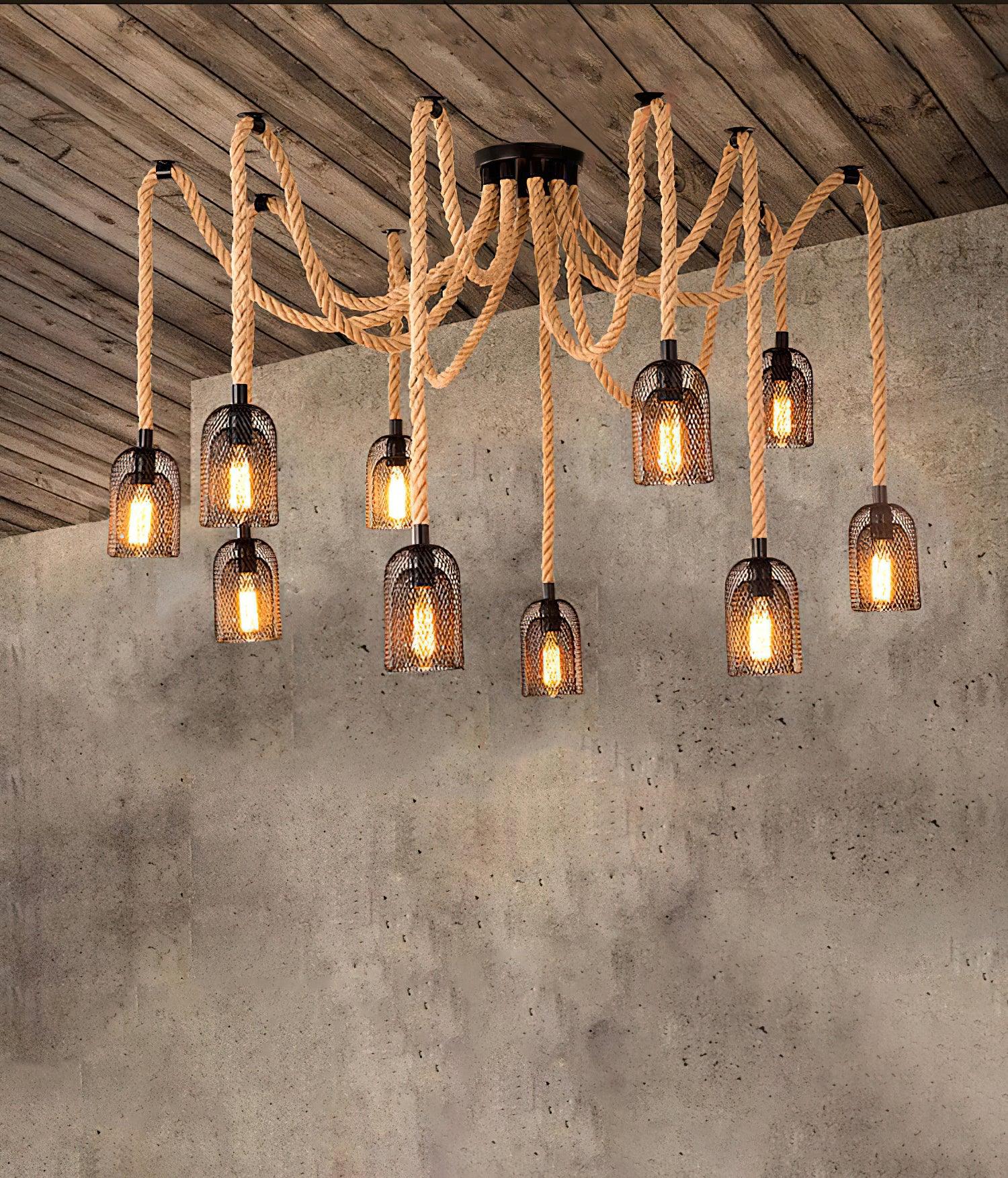 Hemp Rope Scattered Flower Chandelier - Blowlighting