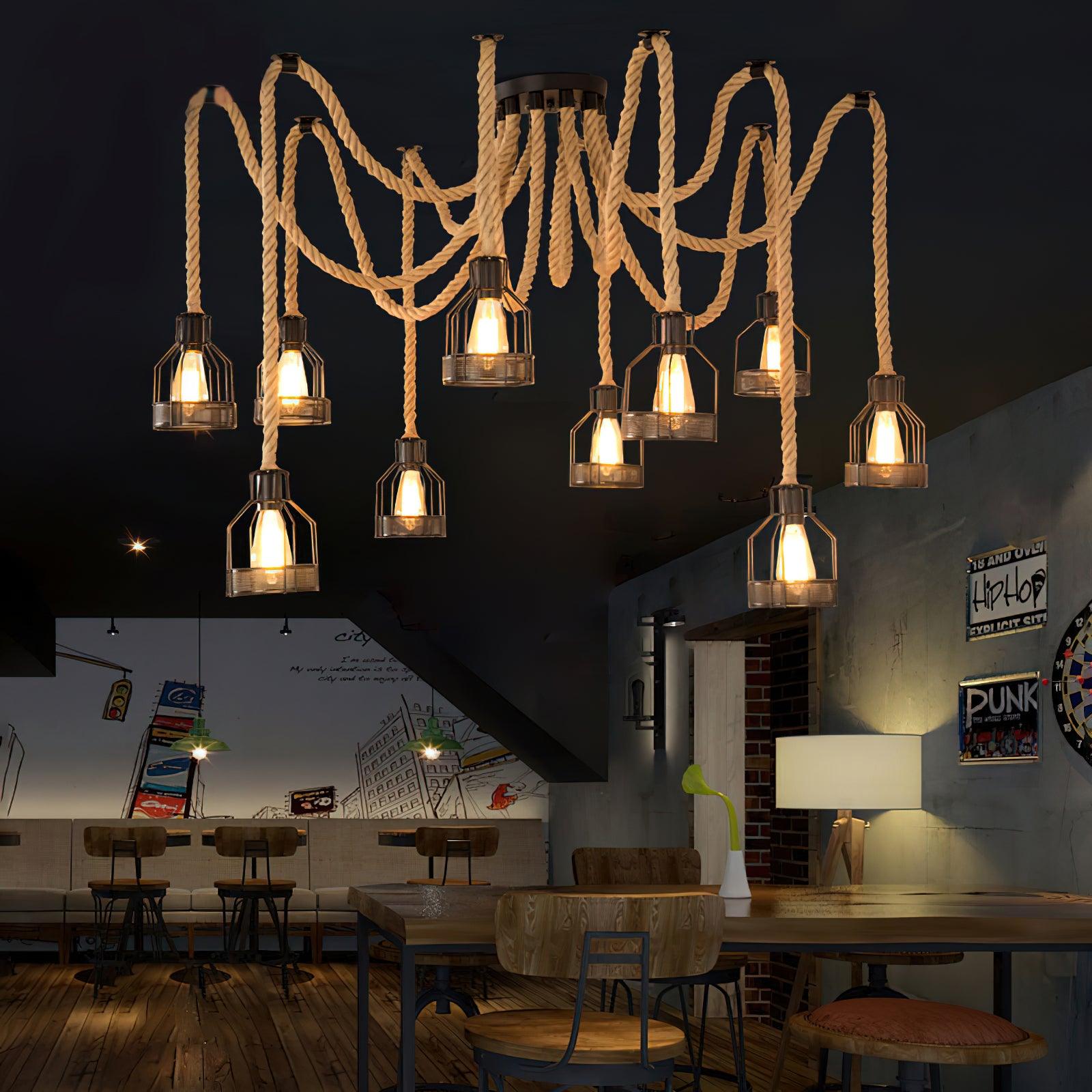 Hemp Rope Scattered Flower Chandelier - Blowlighting