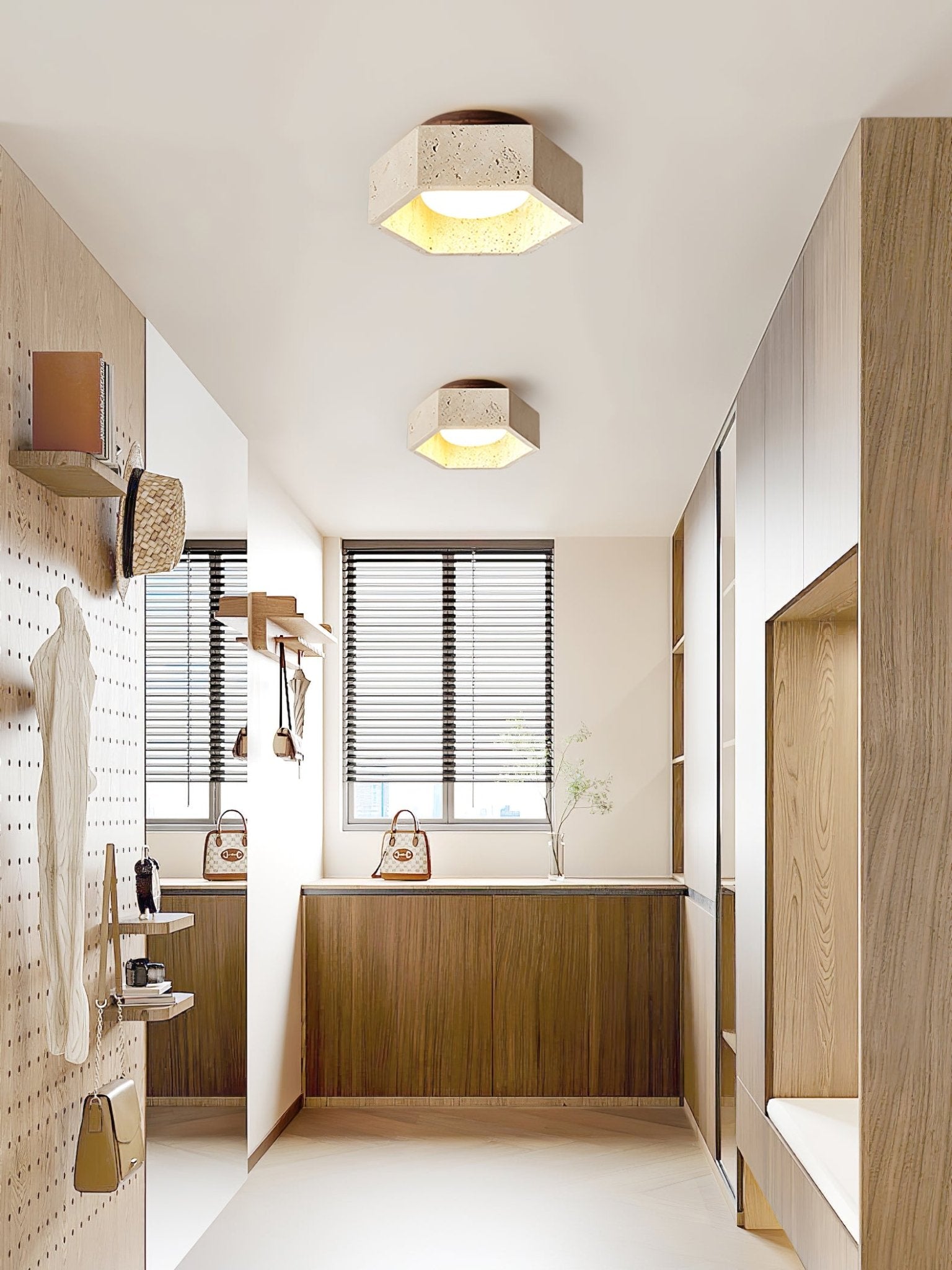 Hexara Travertine Ceiling Light - Blowlighting