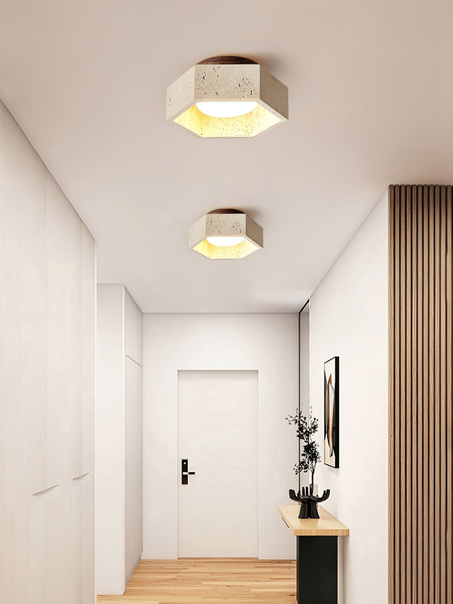 Hexara Travertine Ceiling Light - Blowlighting