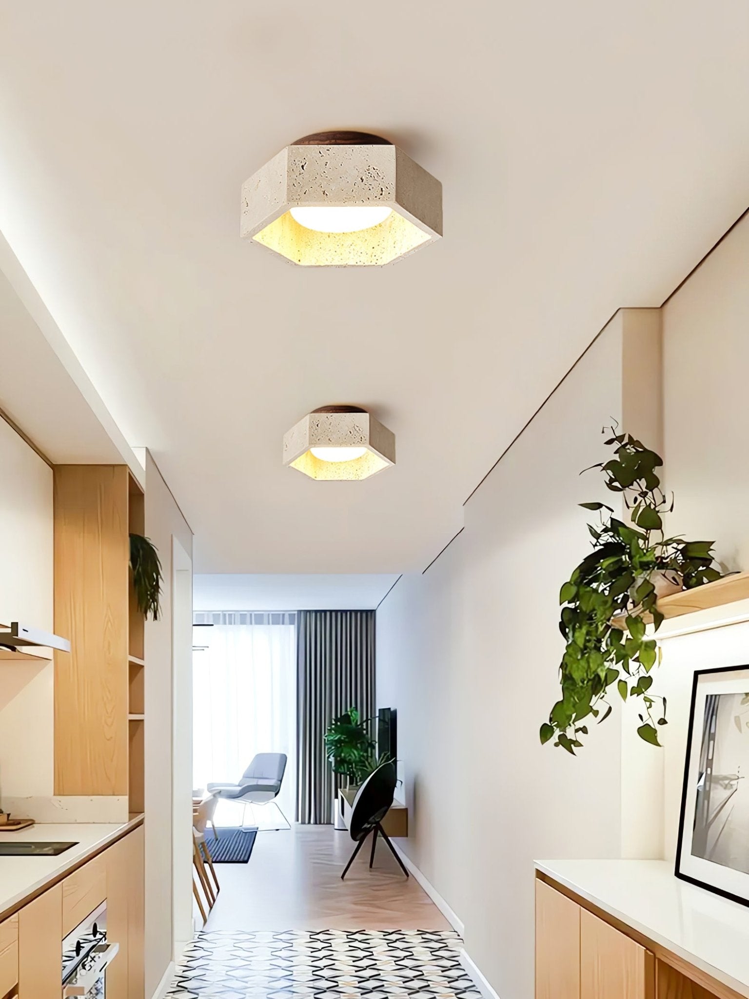 Hexara Travertine Ceiling Light - Blowlighting