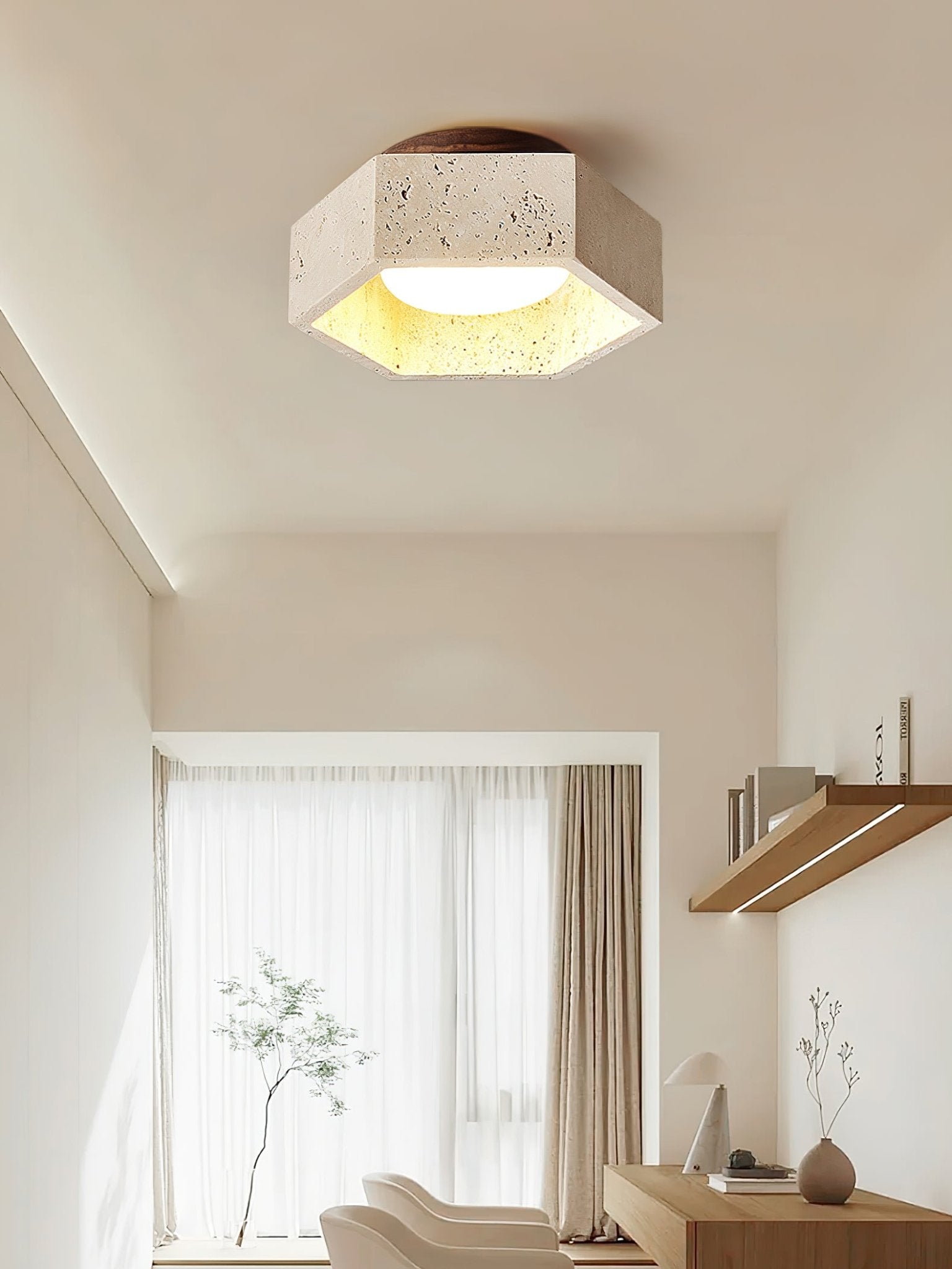 Hexara Travertine Ceiling Light - Blowlighting