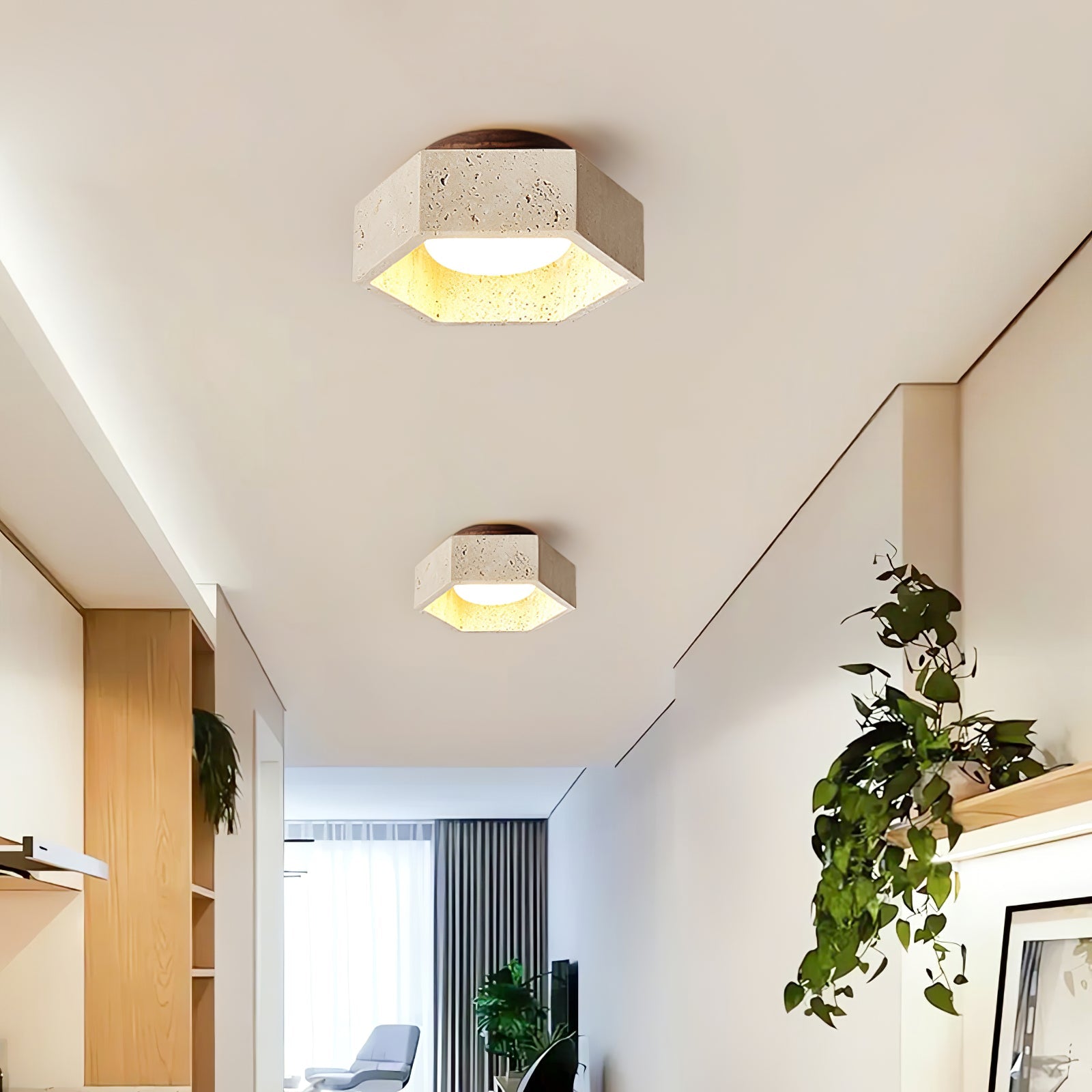 Hexara Travertine Ceiling Light - Blowlighting