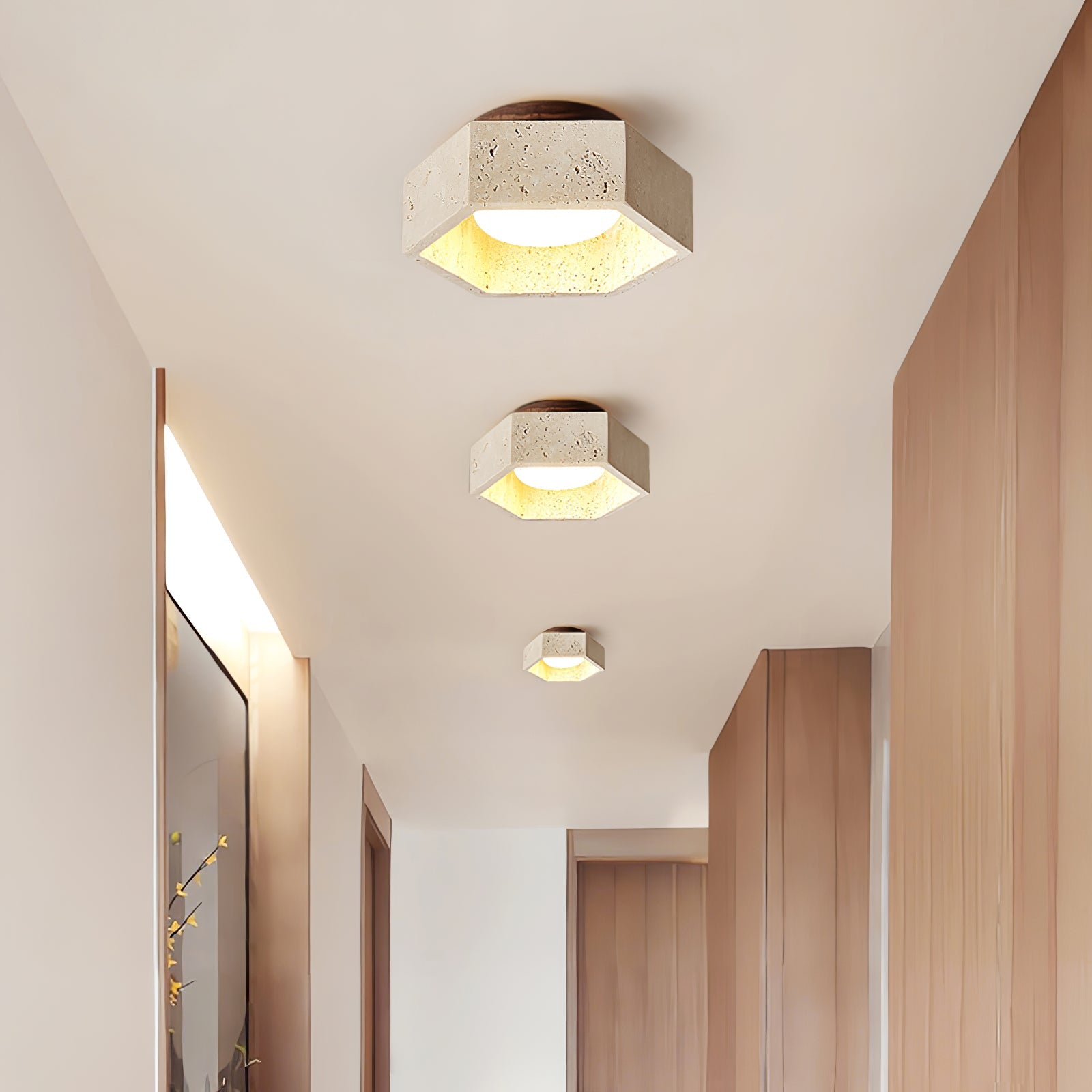 Hexara Travertine Ceiling Light - Blowlighting