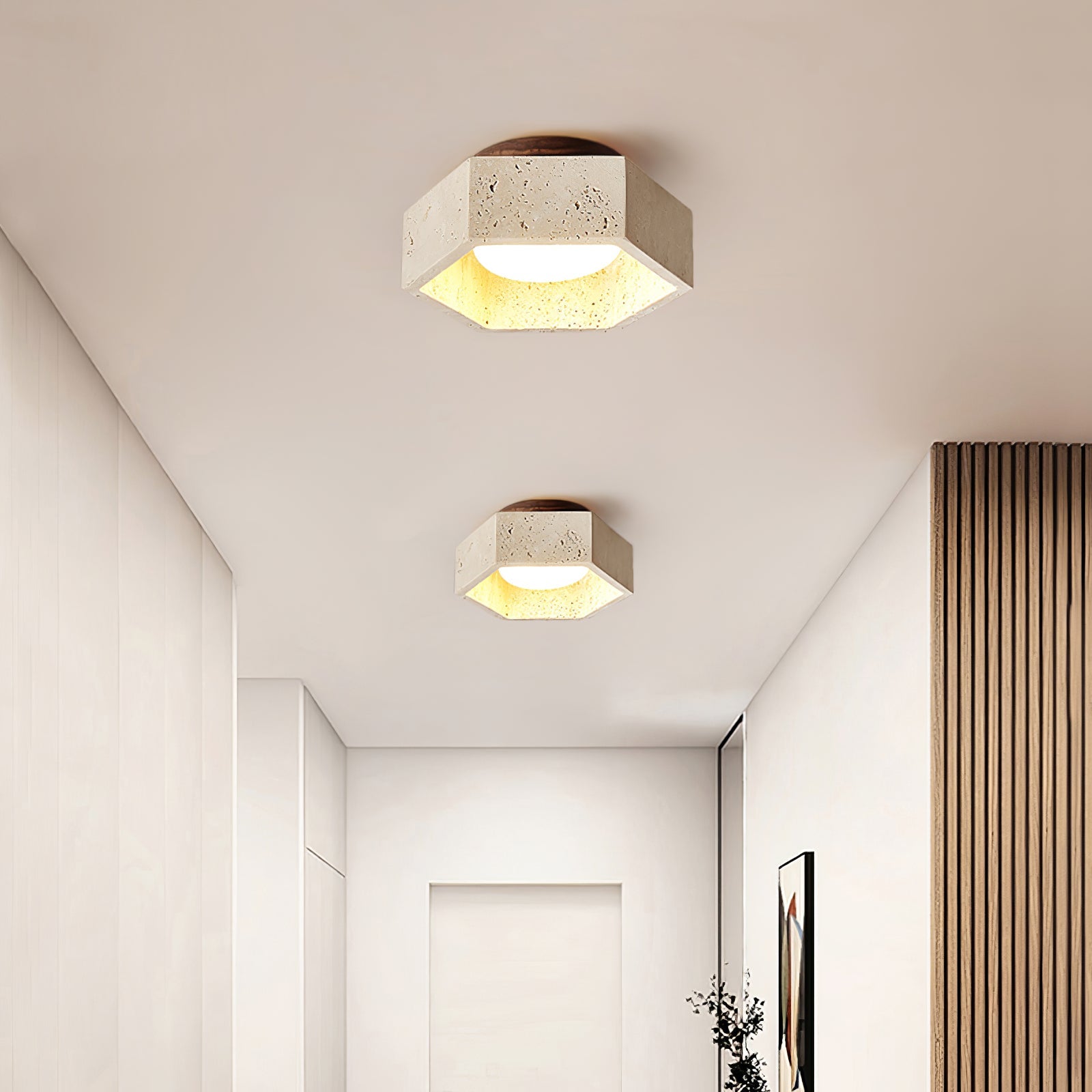 Hexara Travertine Ceiling Light - Blowlighting