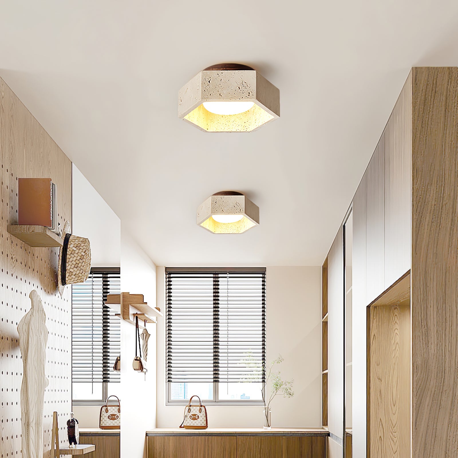 Hexara Travertine Ceiling Light - Blowlighting