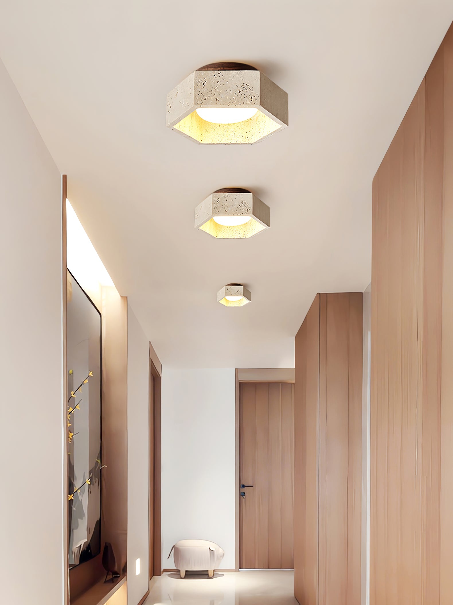 Hexara Travertine Ceiling Light - Blowlighting