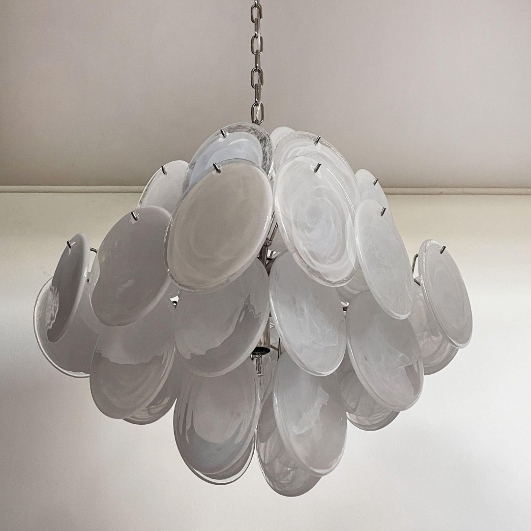 Aurora Chandelier White Murano Glass Disc Cluster - Blowlighting
