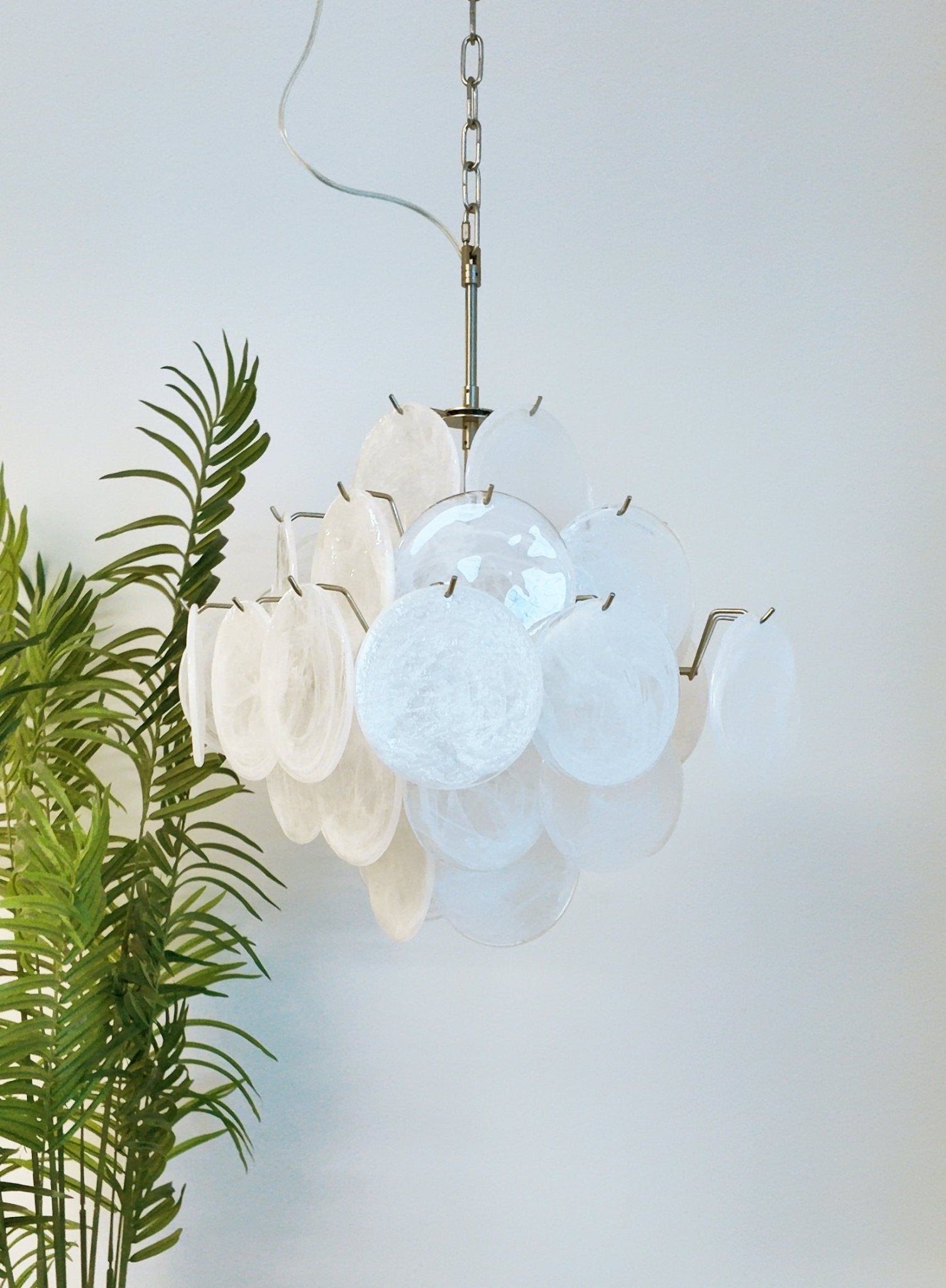 Aurora Chandelier White Murano Glass Disc Cluster - Blowlighting