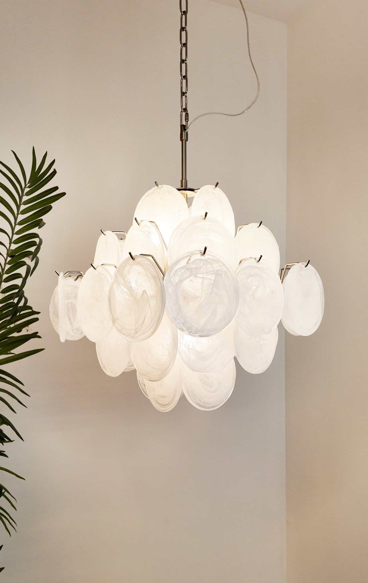 Aurora Chandelier White Murano Glass Disc Cluster - Blowlighting