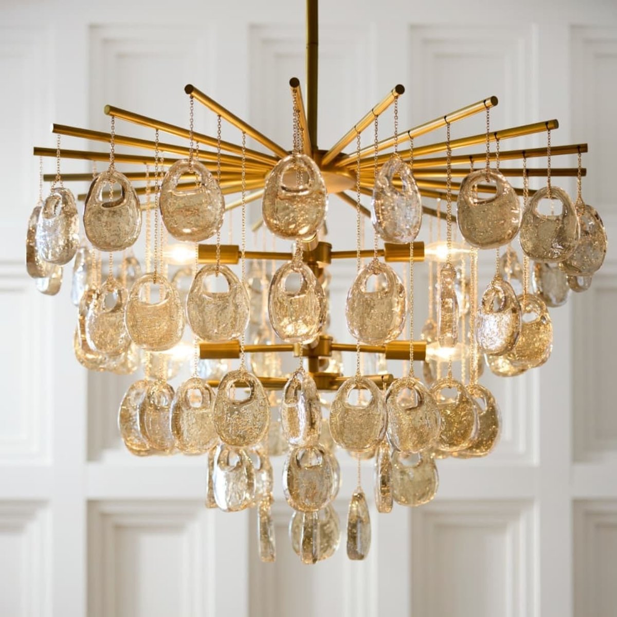 Aurora Chandelier Amber Seedy Glass Drop Antique Brass - Blowlighting